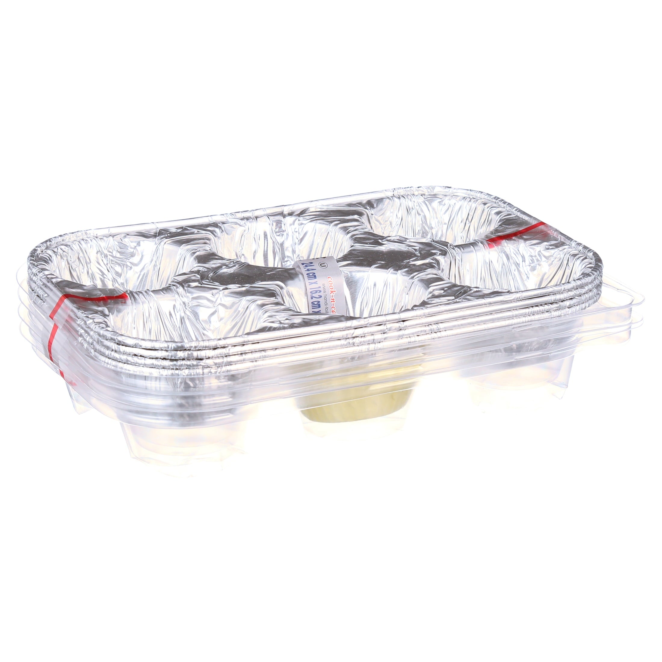 6 Cup Aluminum Muffin Pan with Liners and Lid (4 Pack)