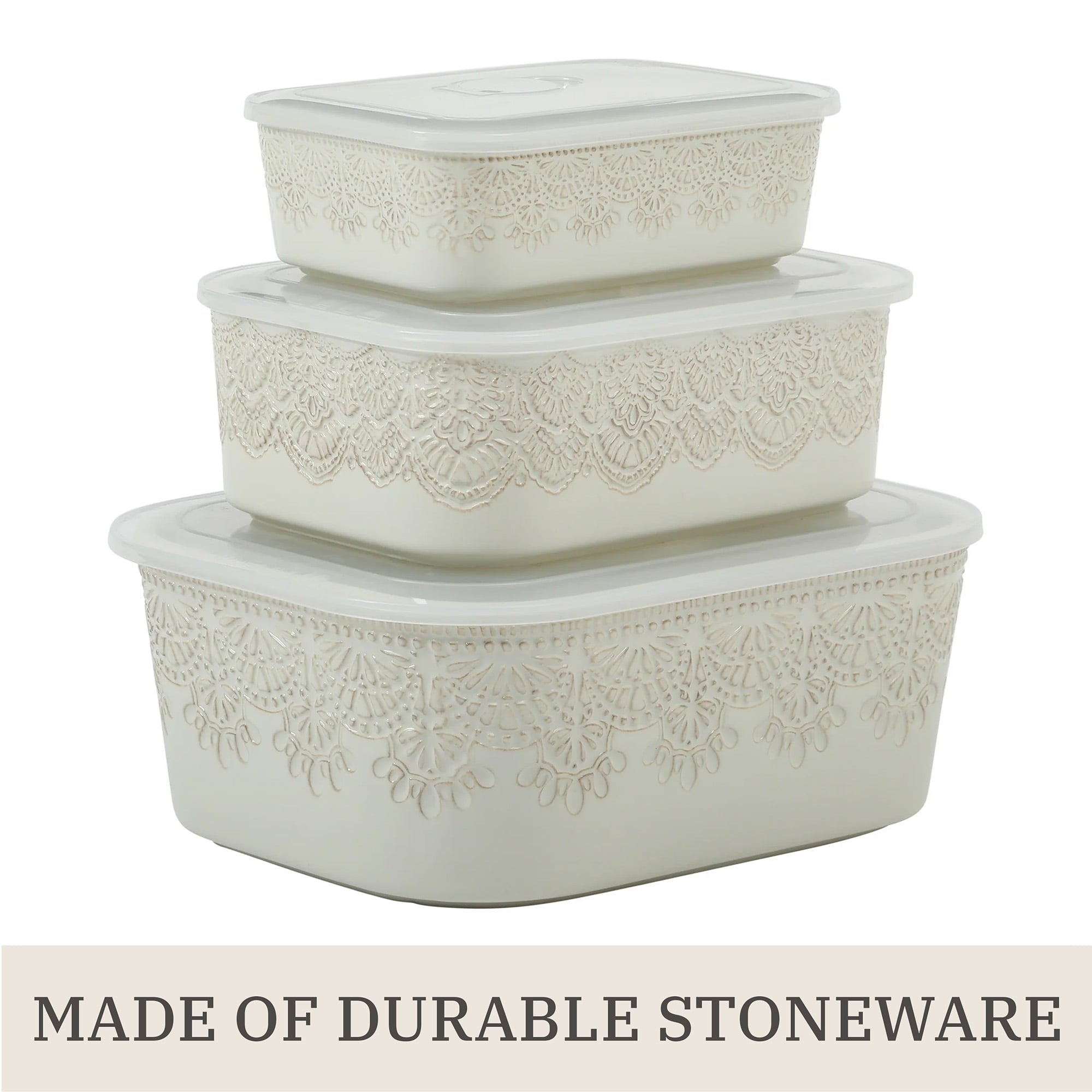 Vintage Lace 6-Piece Nesting Casserole Baking Dish Bakeware Set with Lids, Linen