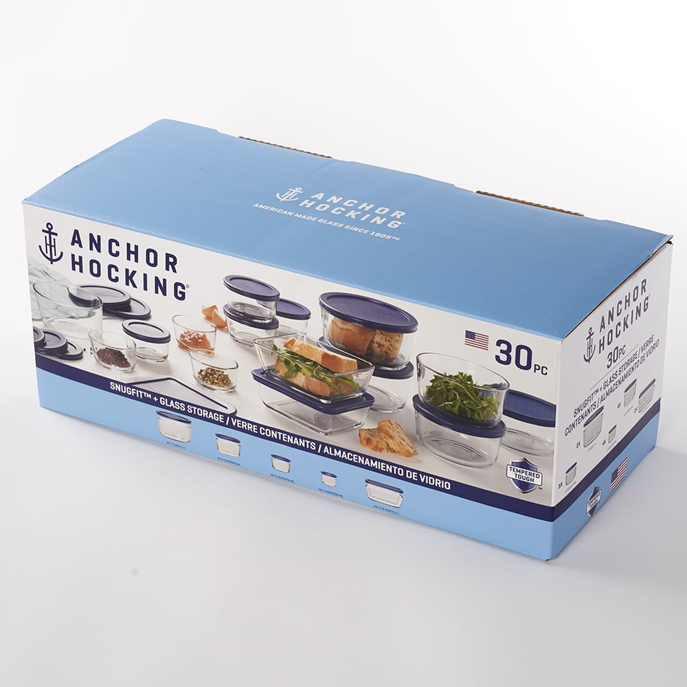 Glass Food Storage Containers with SnugFit Lids, 30 Piece Set