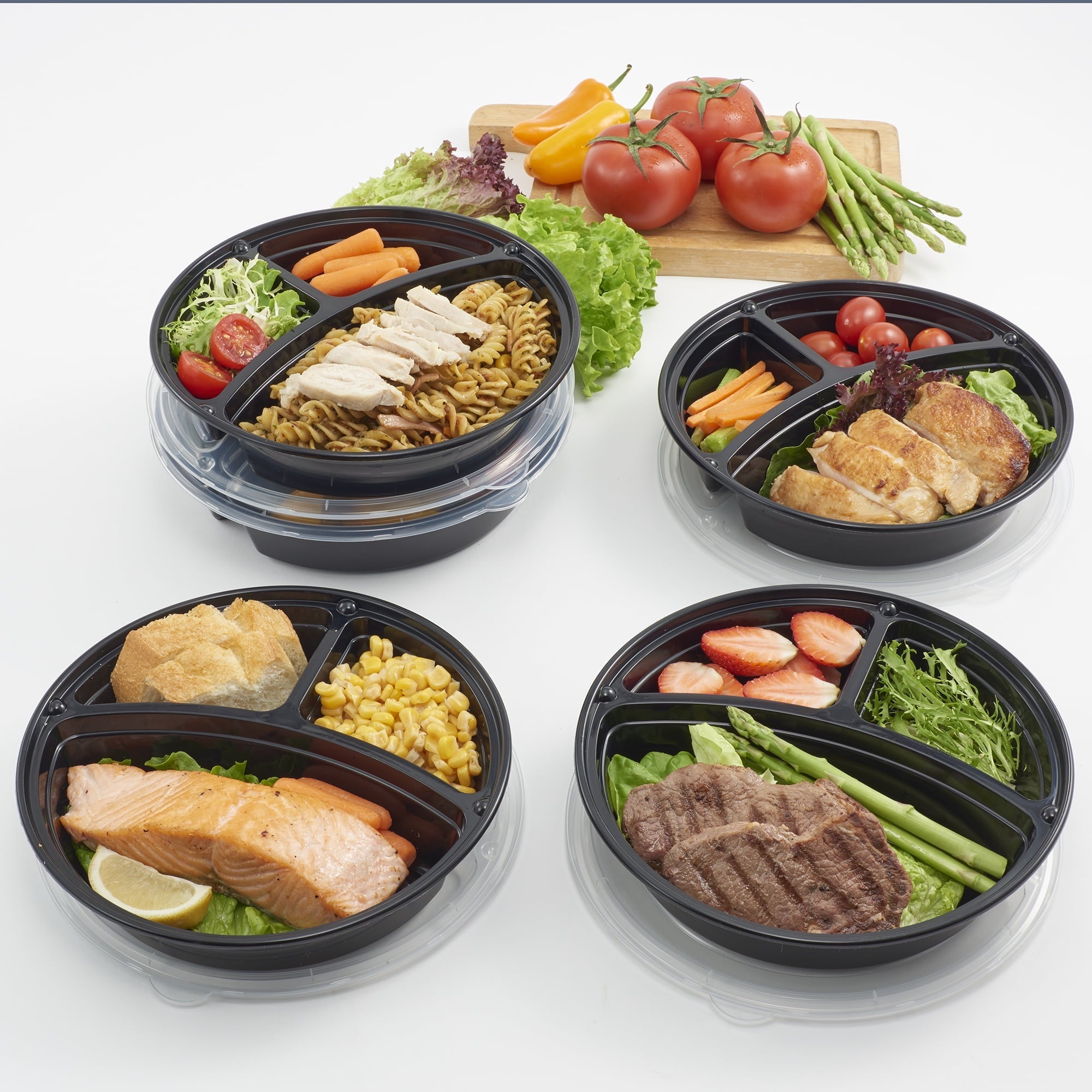 5-Pack Round Meal Prep Containers with 3 Compartments and Lids, 1L, BPA-Free, Microwave & Dishwasher Safe, Made for F...