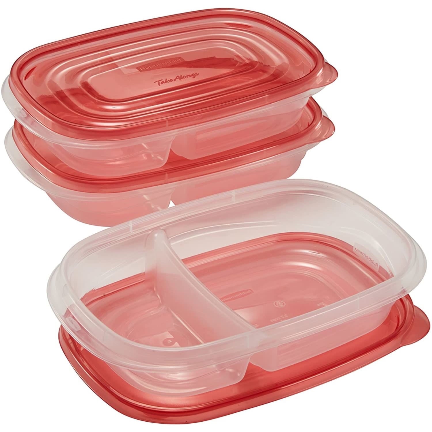 alongs Divided Rectangular Food Storage Containers, 3.7 Cup, 3-Pack