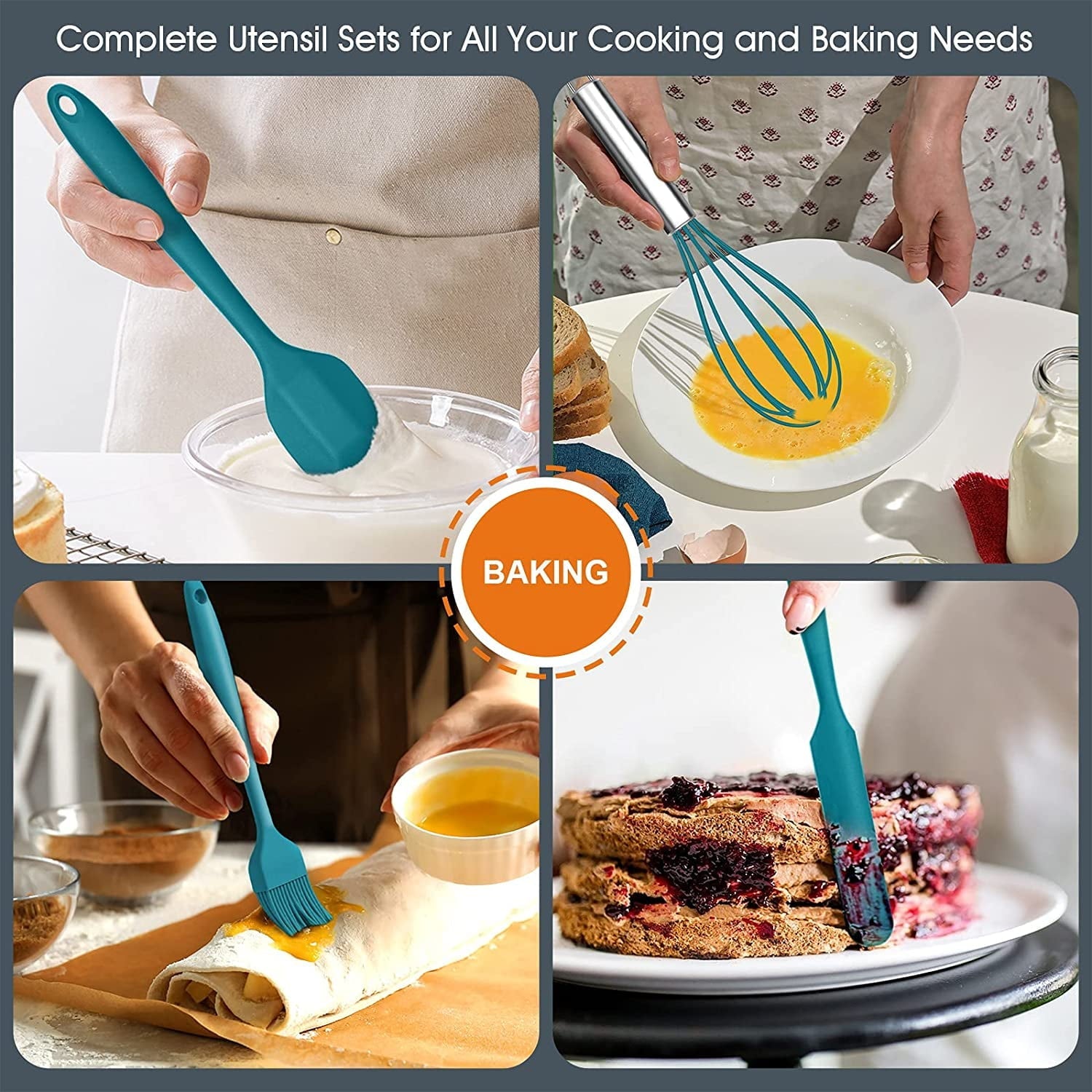 15-Piece Kitchen Utensils Set, Silicone Cooking Utensils with Holder, Non-stick Cookware Friendly & Heat Resistant - ...