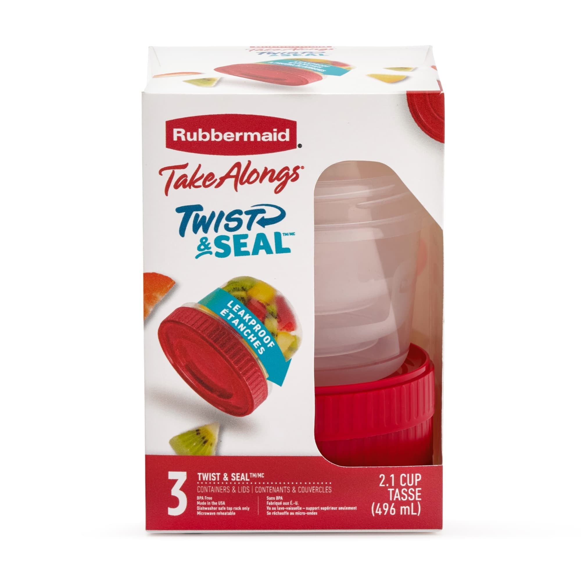 2.1-Cup Twist & Seal Food Storage Containers, Ruby Red, 3 pack