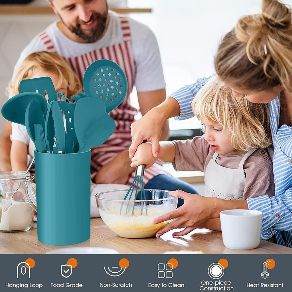 15-Piece Kitchen Utensils Set, Silicone Cooking Utensils with Holder, Non-stick Cookware Friendly & Heat Resistant - ...