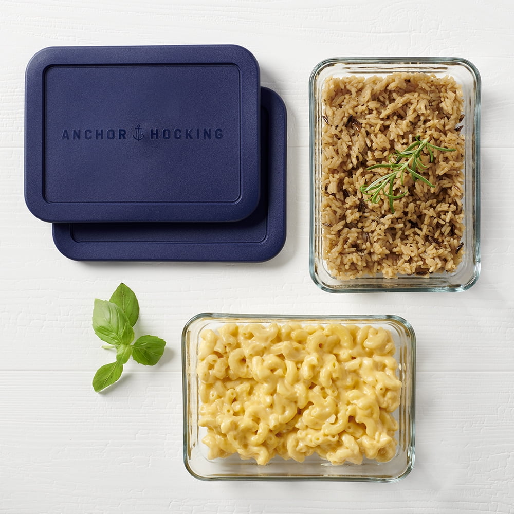 Glass Food Storage Containers with Lids, 3 Cup Rectangular, Set of 2