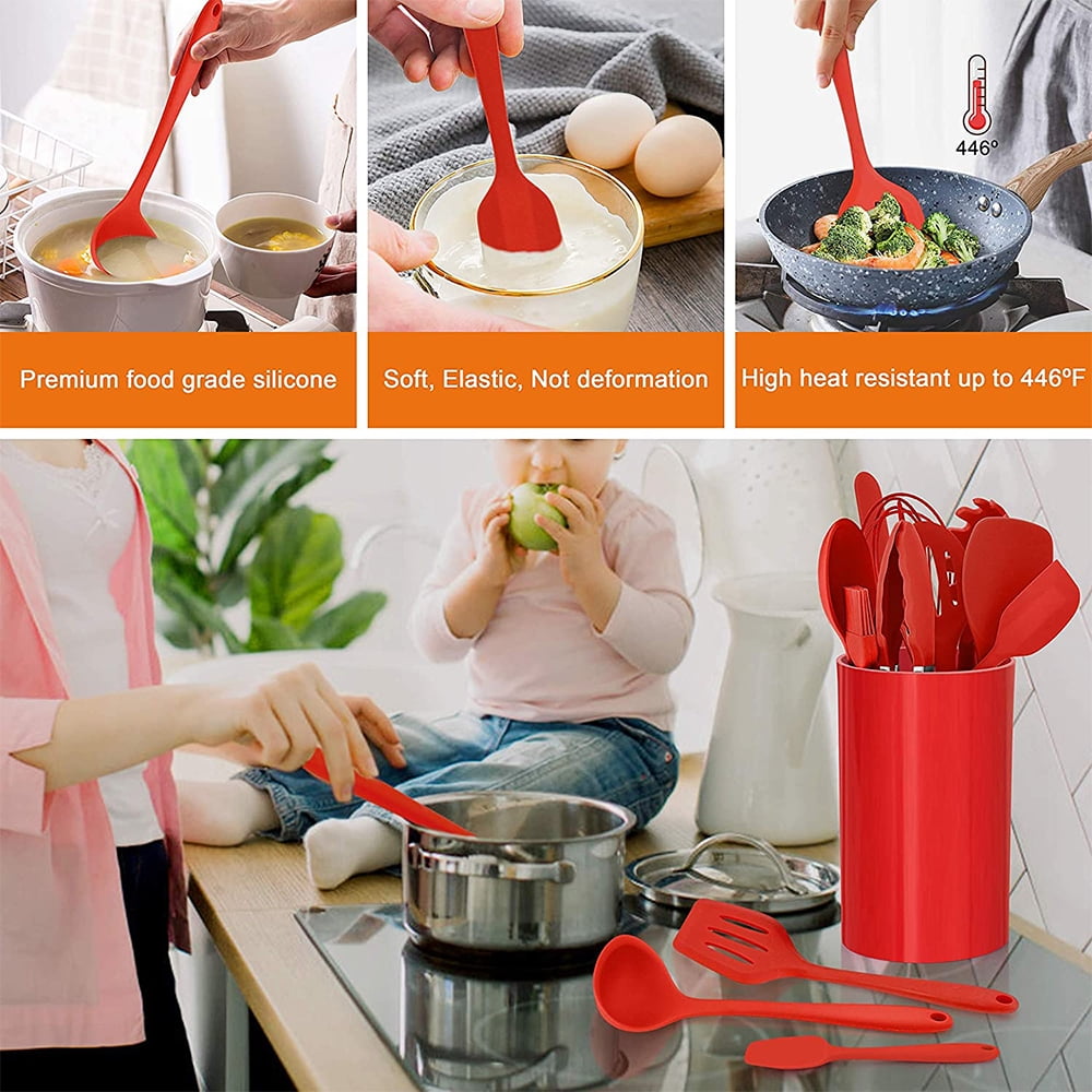 14 Pcs Cooking Utensils Set with Holder, Heat Resistant Silicone Kitchen Cookware Utensils Set, Kitchen Cooking Tools...