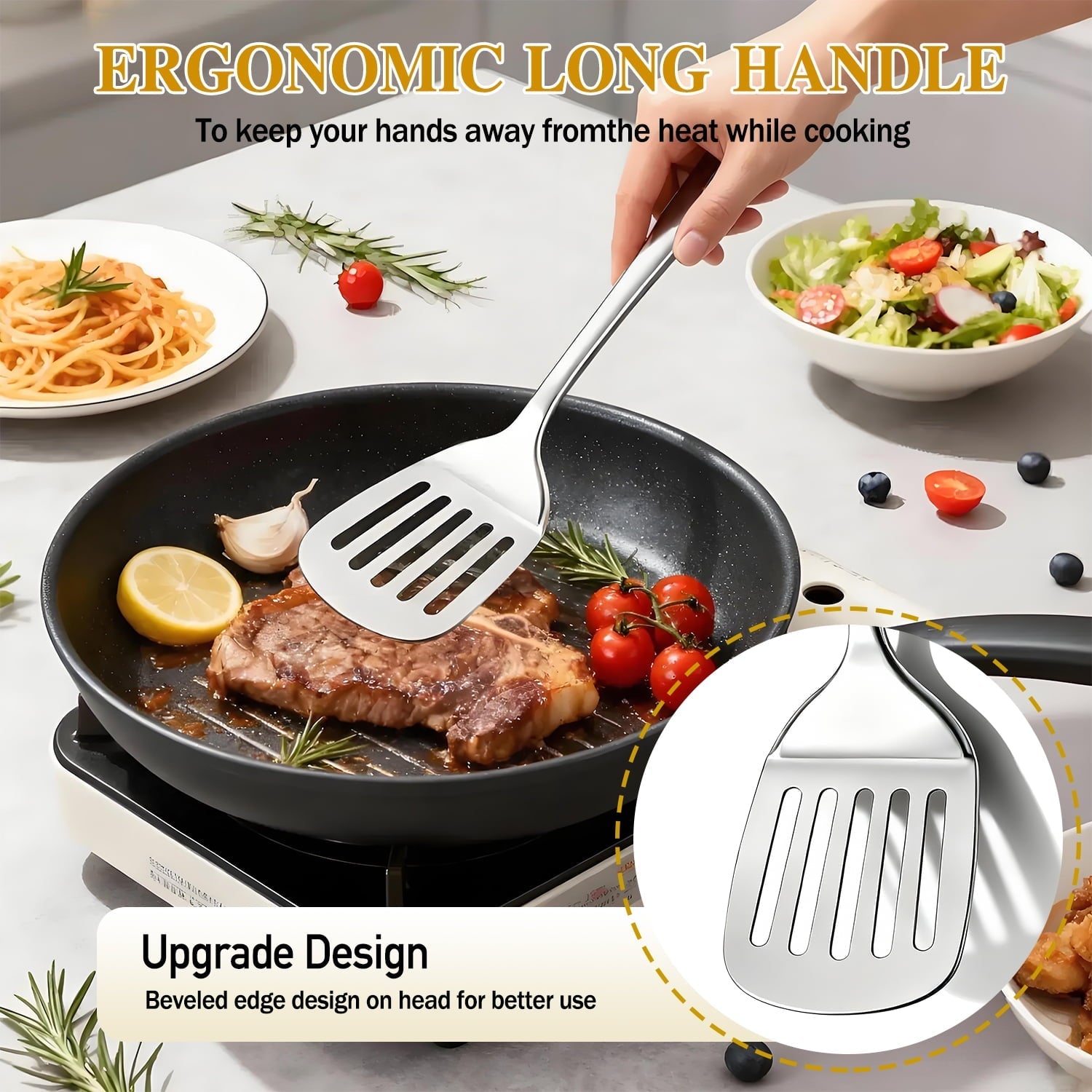 4 Pcs Cooking Utensils Set, Stainless Steel Kitchen Utensils, Kitchen Tools Set Include Solid & Slotted Turne...