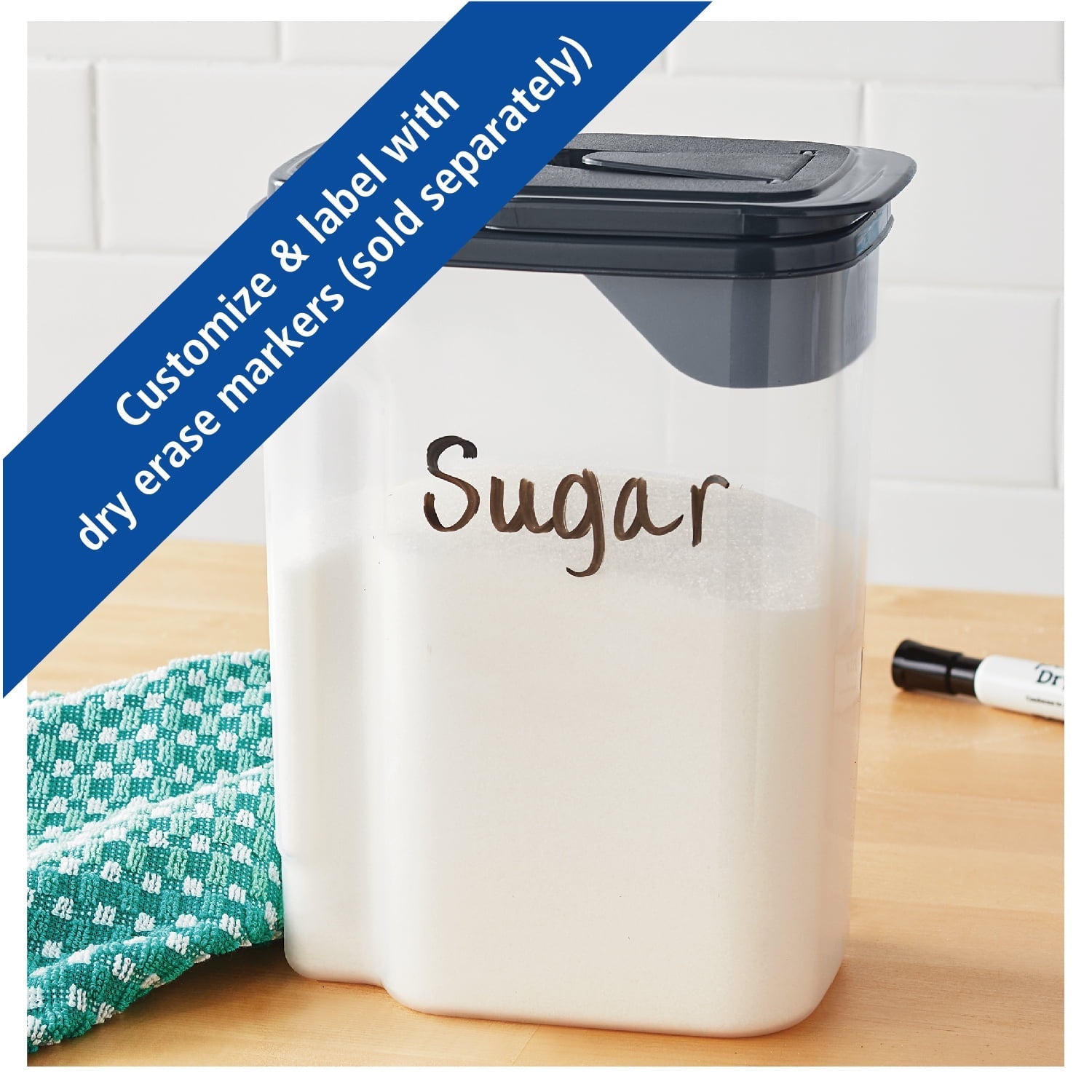 3.5 QT Plastic Food Dispenser, Clear with Gray Lid (1 Each) 7.5" L x 3.75" W x 9.25" H, Designed to Help wi...
