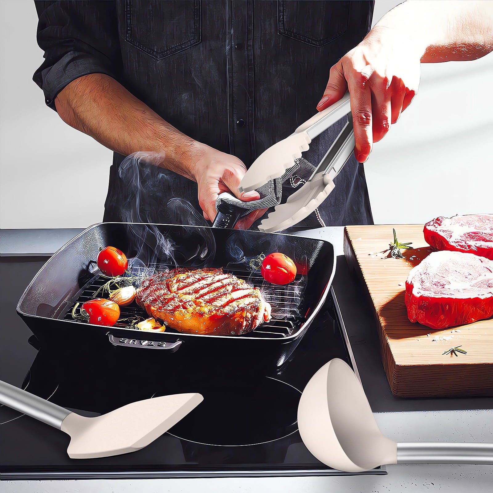 Silicone Cooking Utensils Set - Heat Resistant Silicone Kitchen Utensils for Cooking, Kitchen Utensil Spatula Set,BPA...