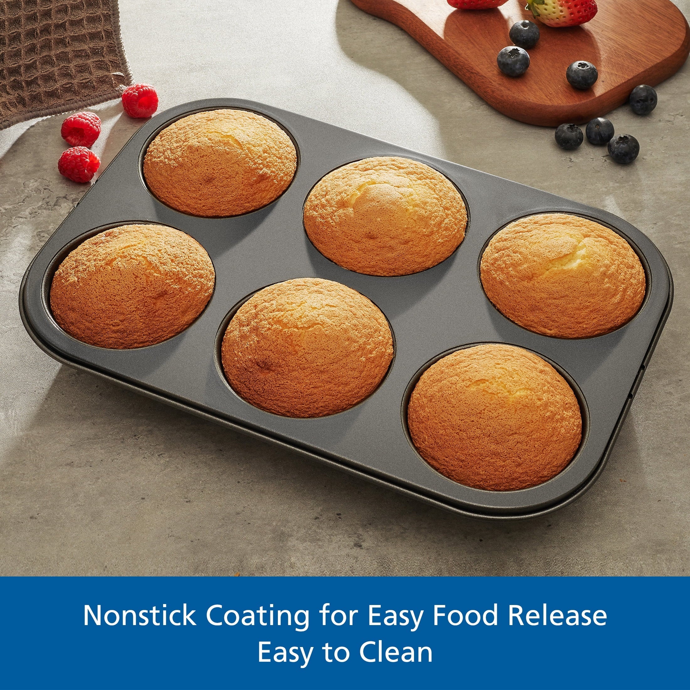 6 Cup Jumbo Muffin Pan, Non-Stick Bakeware,3.4 inch Diameter Cups,Gray,Carbon Steel