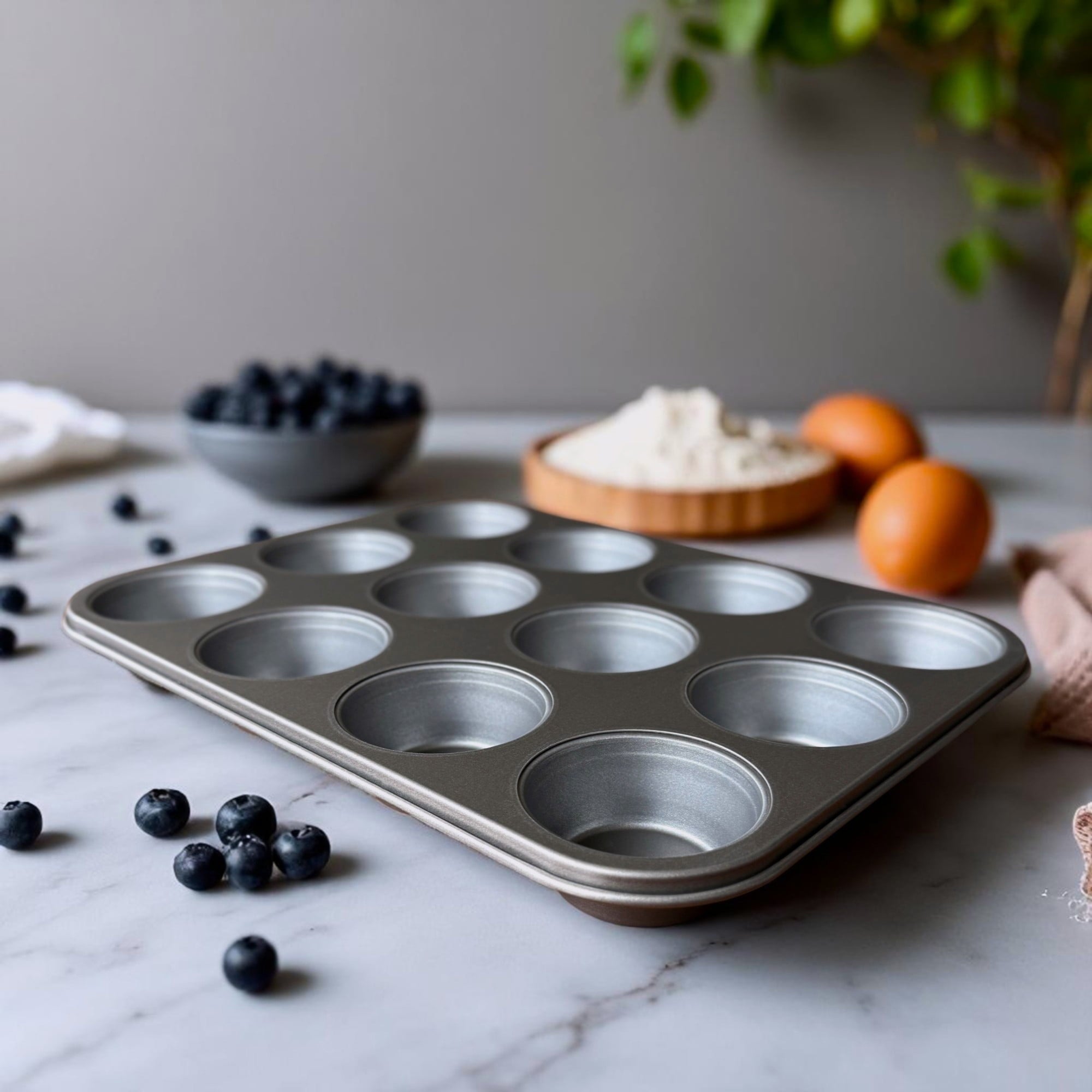 12-Cup Nonstick Muffin Pan, Cupcake Pan, 2.9" Diameter Cup, Gray, 1 Count
