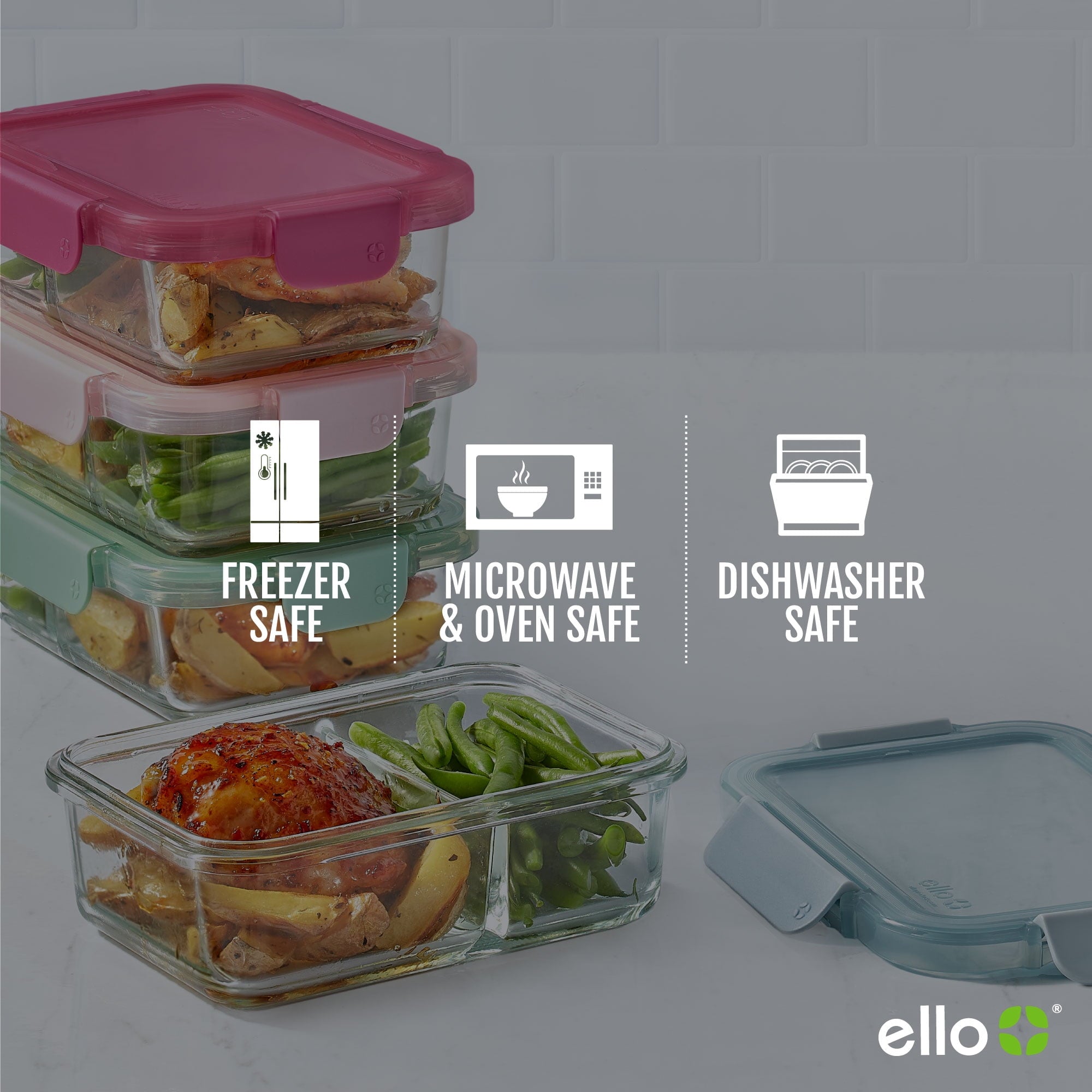 8pc 3.4 Cup Divided Glass Meal Prep Set