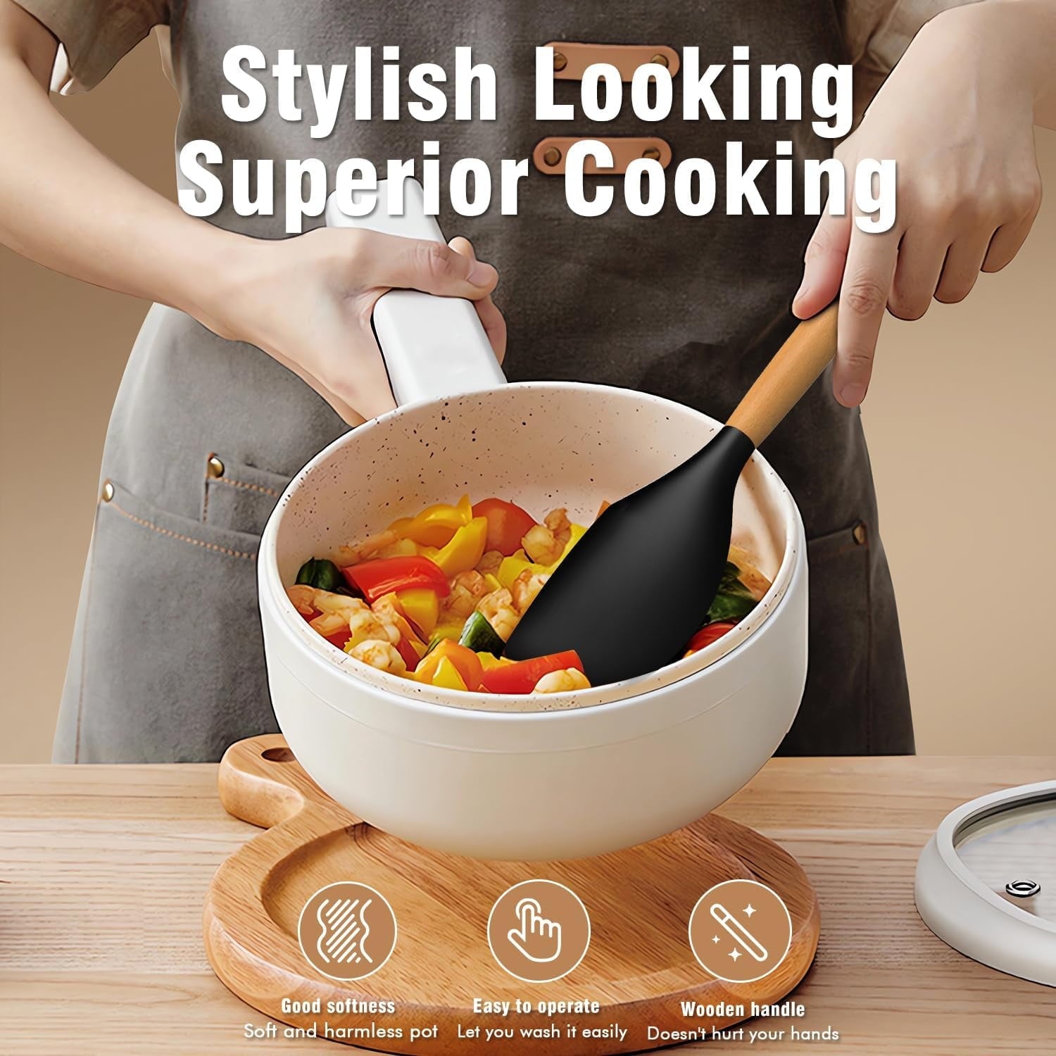 Silicone Cooking Utensils Set - Silicone Kitchen Utensils for Cooking Wooden Handles, 446°F Heat Resistant Kitchen Ut...