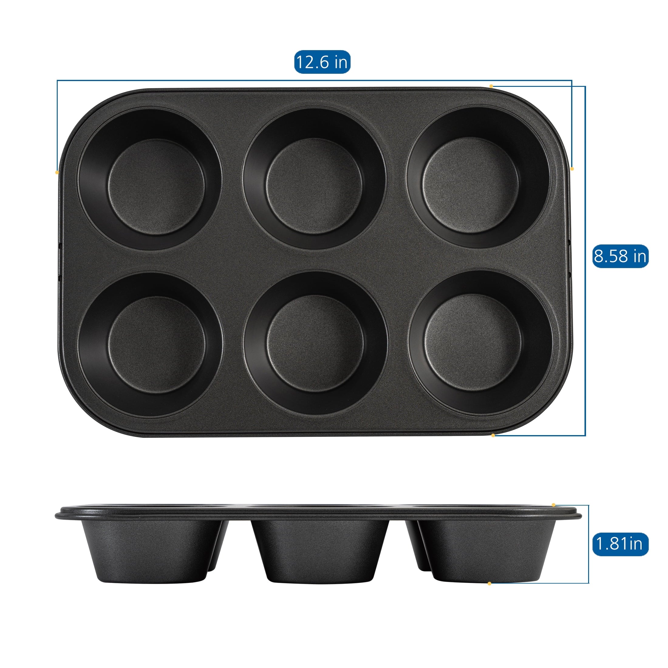 6 Cup Jumbo Muffin Pan, Non-Stick Bakeware,3.4 inch Diameter Cups,Gray,Carbon Steel