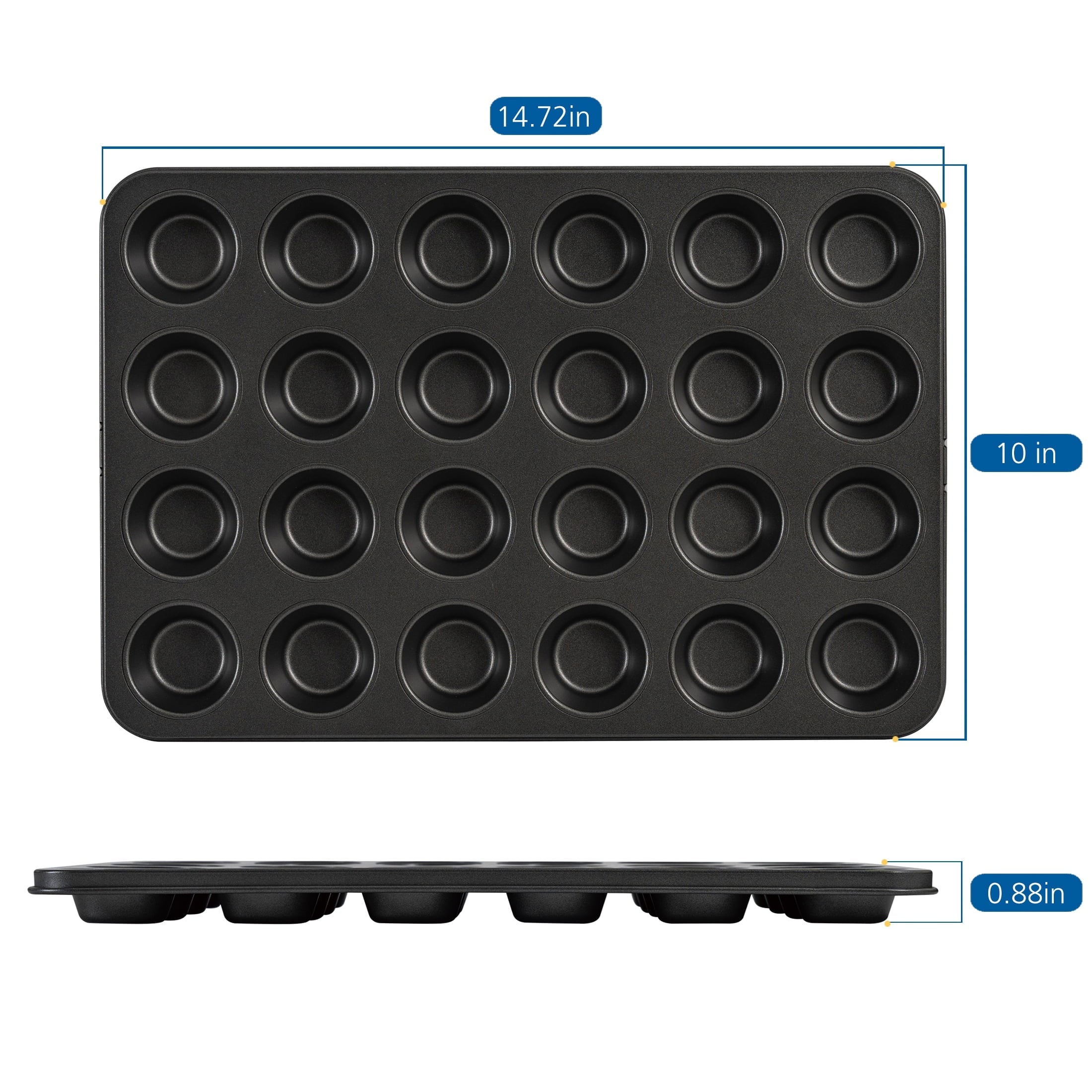 24 Cavity Mini Muffin Pan, Non-Stick Bakeware,1.8 inch Diameter Cups,Gray,Carbon Steel