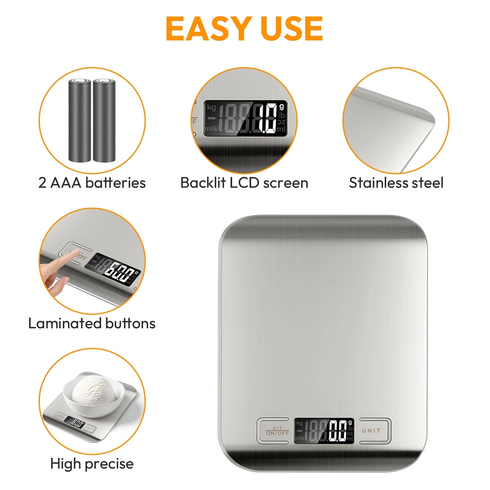 22lb/10kg Food Scale with 4 Units LCD Display, 0.05oz/1g Digital Kitchen Scale, for Baking, Cooking, Dietin...