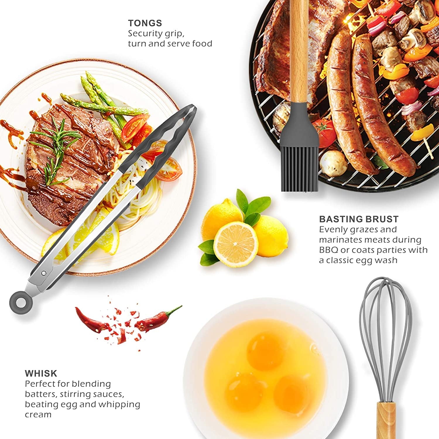Silicone Cooking Utensils Set - 446°F Heat Resistant Silicone Kitchen Utensils for Cooking,Kitchen Utensil Spatula Se...