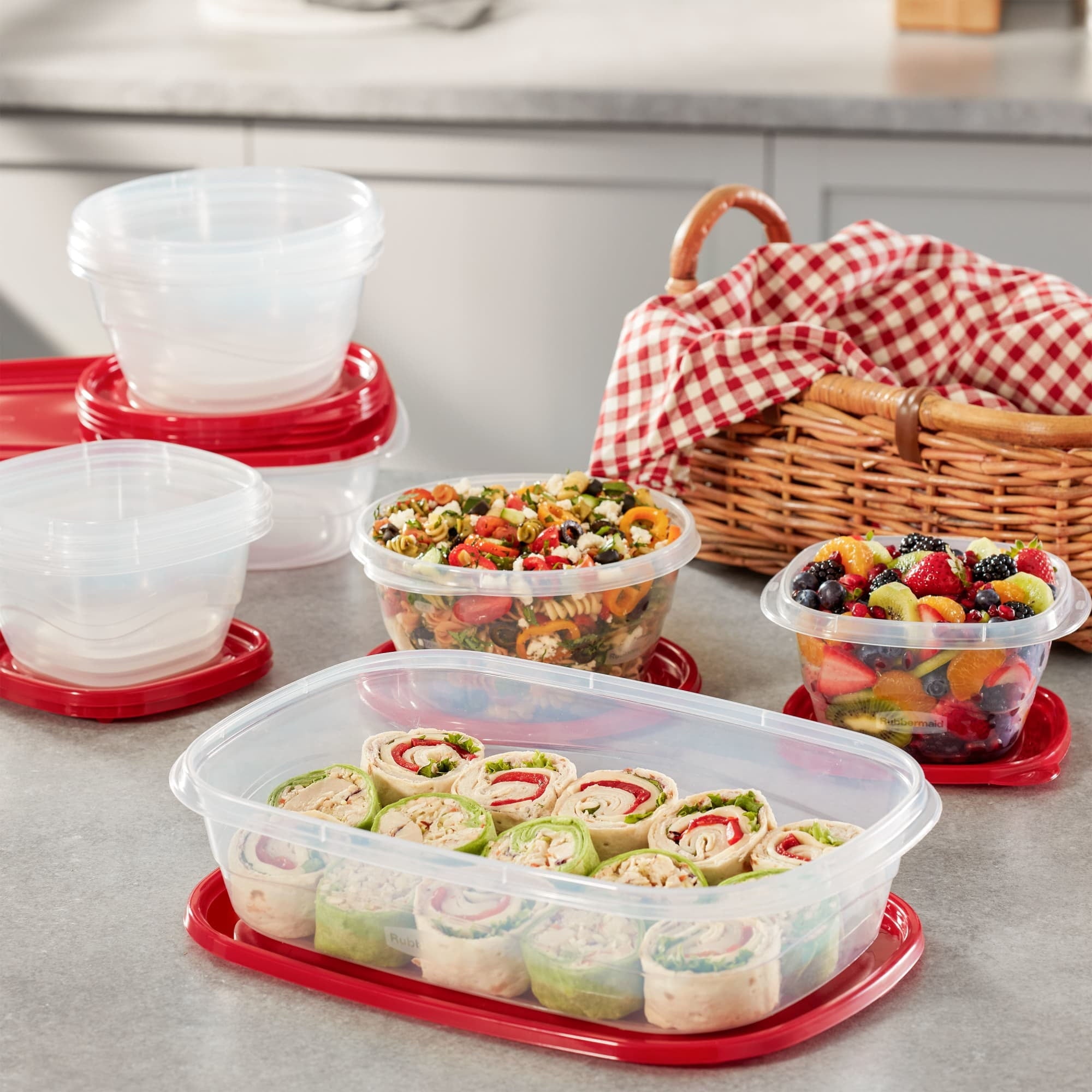5.0-Cup Round Food Storage Containers, Ruby Red, 3 pack