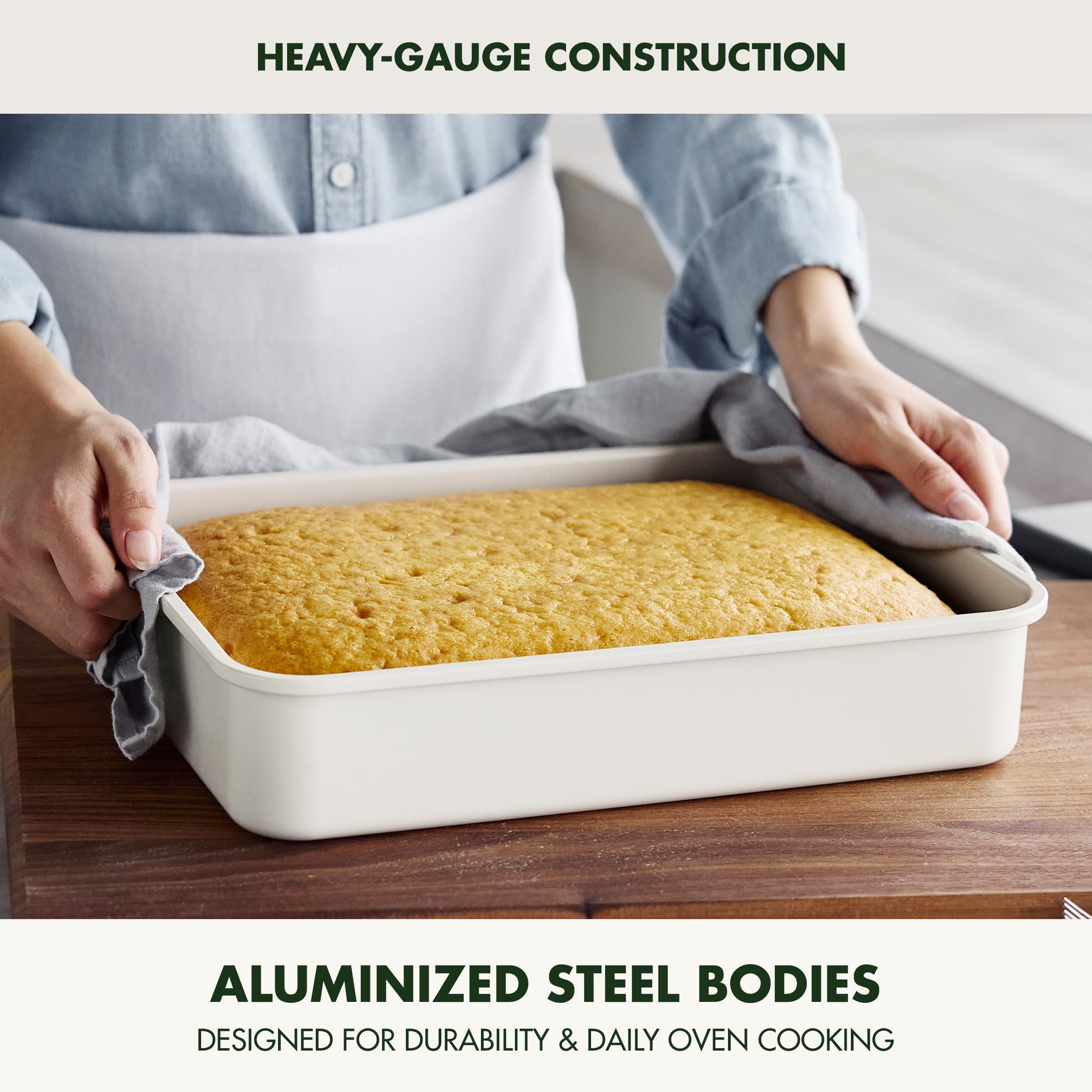 13" x 9" Nonstick Straight Side Cake Pan Healthy Coating, Oven Safe, Durable Bakeware