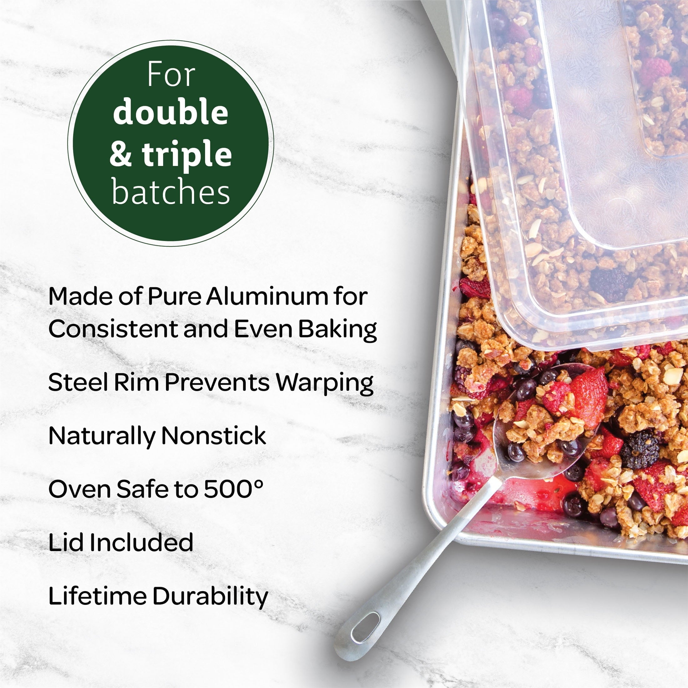 2 Piece Aluminum Bakeware Set with 13” x 18” High Sided Half Sheet Pan and Lid