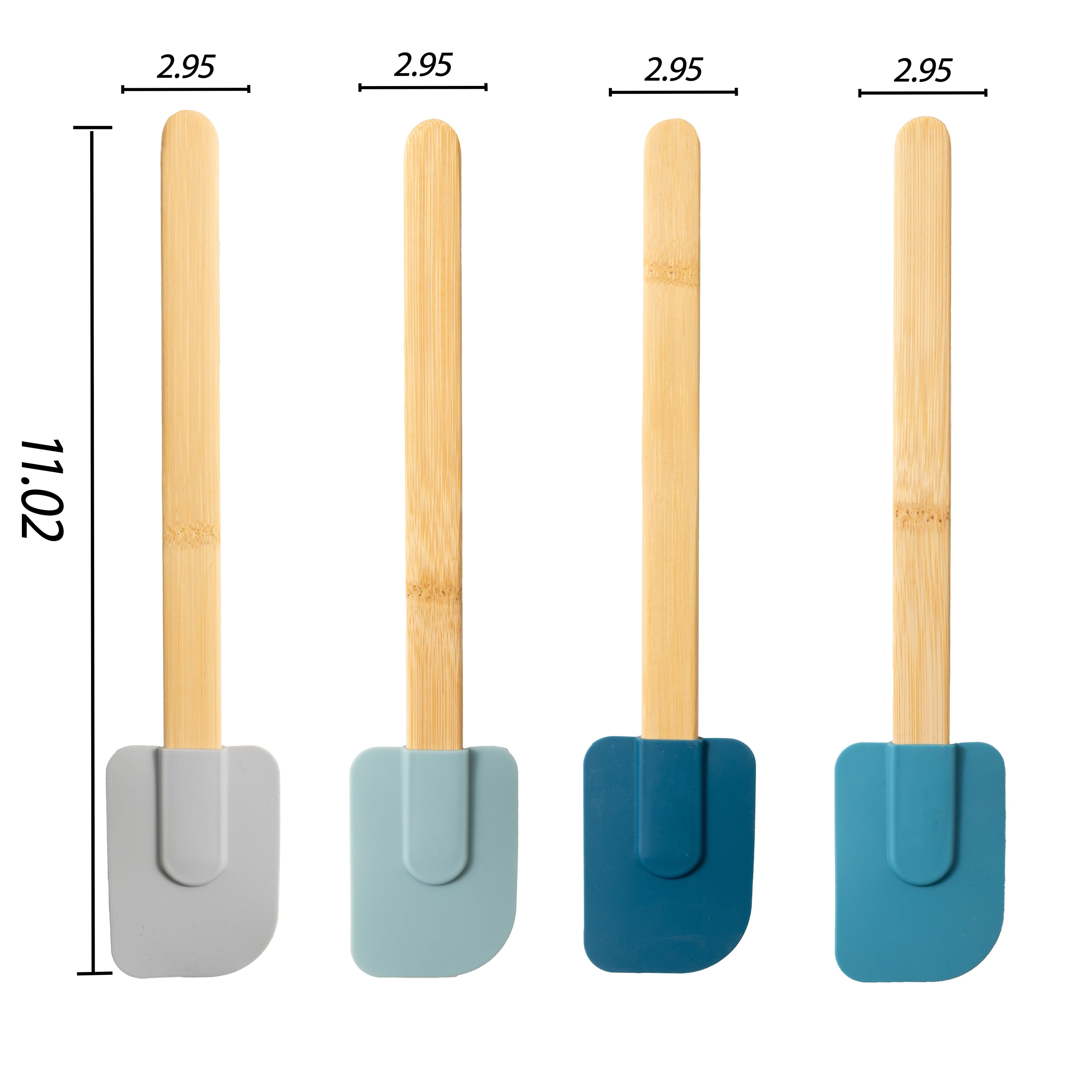Silicone Spatulas Set 4 with Bamboo Handles, Blue
