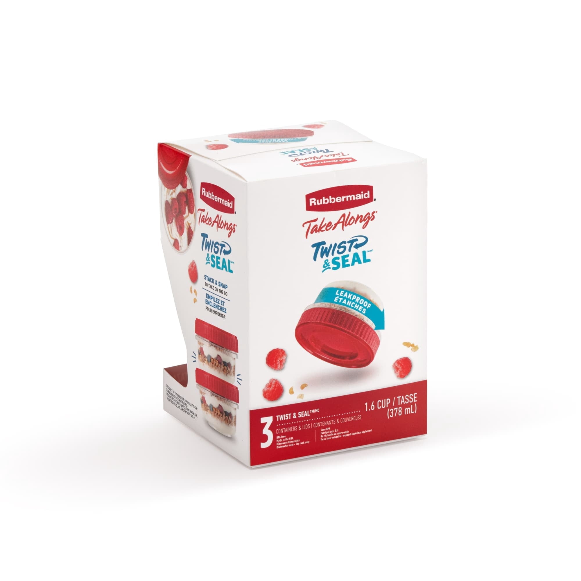 (3 pack) & Seal 1.6-Cup Food Storage Containers, Ruby Red, 3 pack
