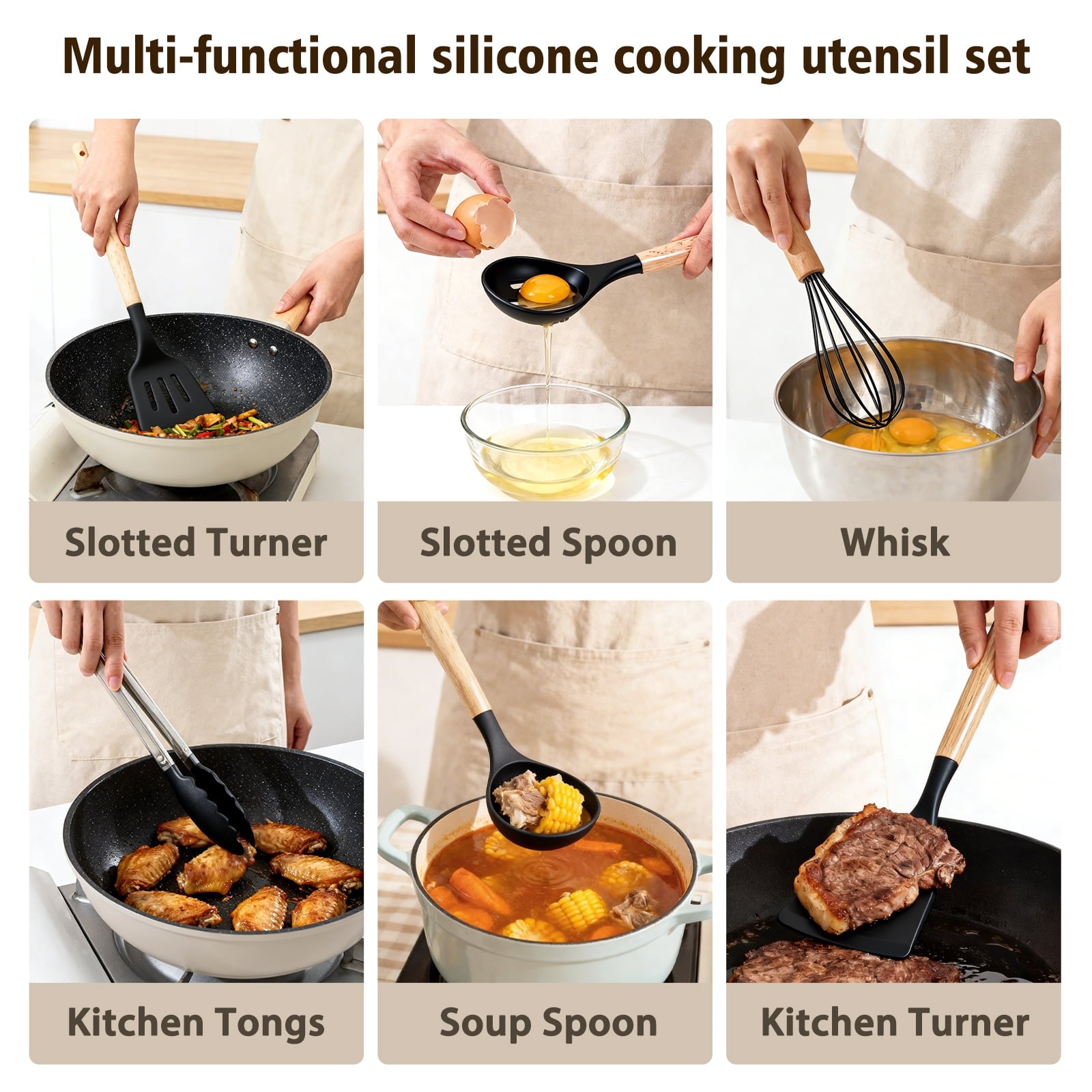 Silicone Cooking Utensils Set, Heat Resistant Kitchen Cooking Utensils Set, 12 PCS Handle Silicone Kitchen Gadgets Ut...