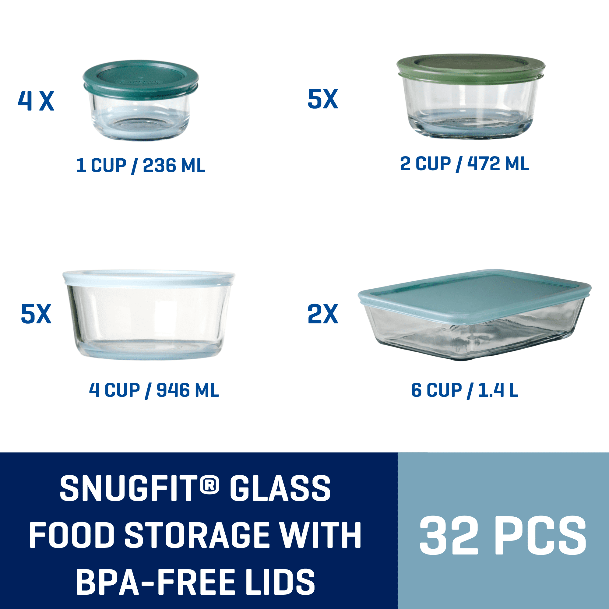 32-Piece Glass Food Storage Containers with Colorful BPA-Free Lids