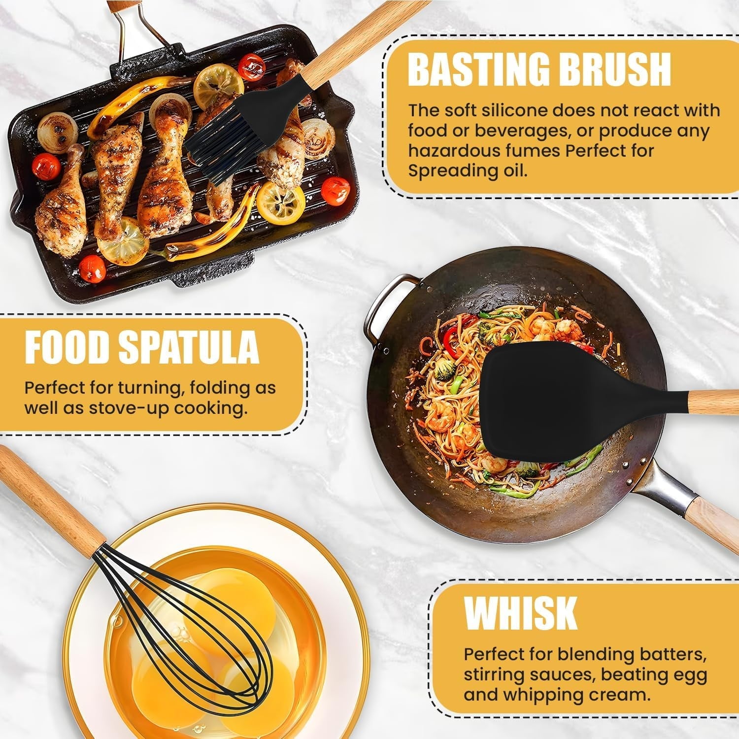 Kitchen Utensils Set- 19 Pcs Silicone Cooking Utensils Set for Nonstick Cookware-Silicone Spatulas Set, Kitchen Gadge...