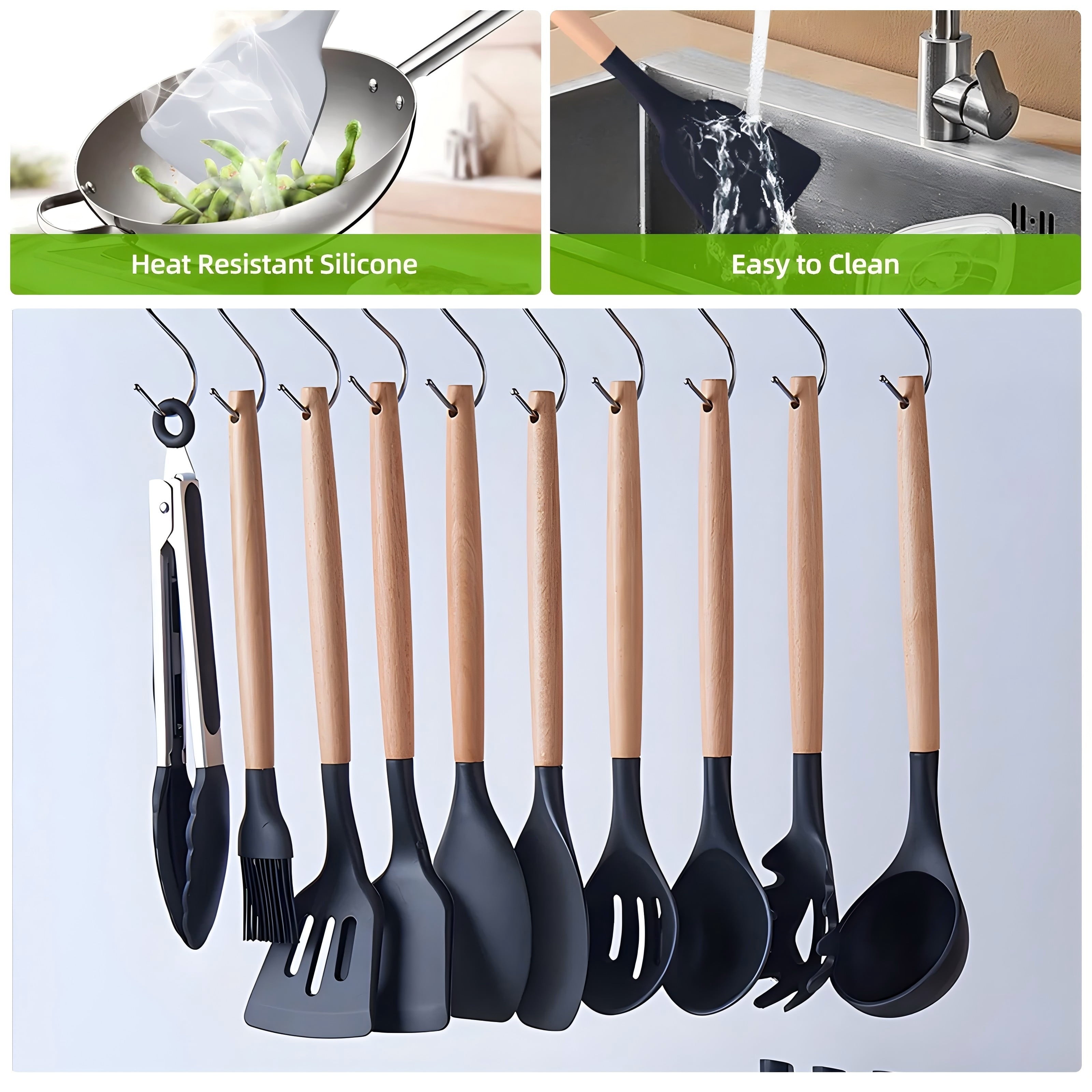 Kitchen Utensils Set- 19 Pcs Silicone Cooking Utensils Set for Nonstick Cookware-Silicone Spatulas Set, Kitchen Gadge...