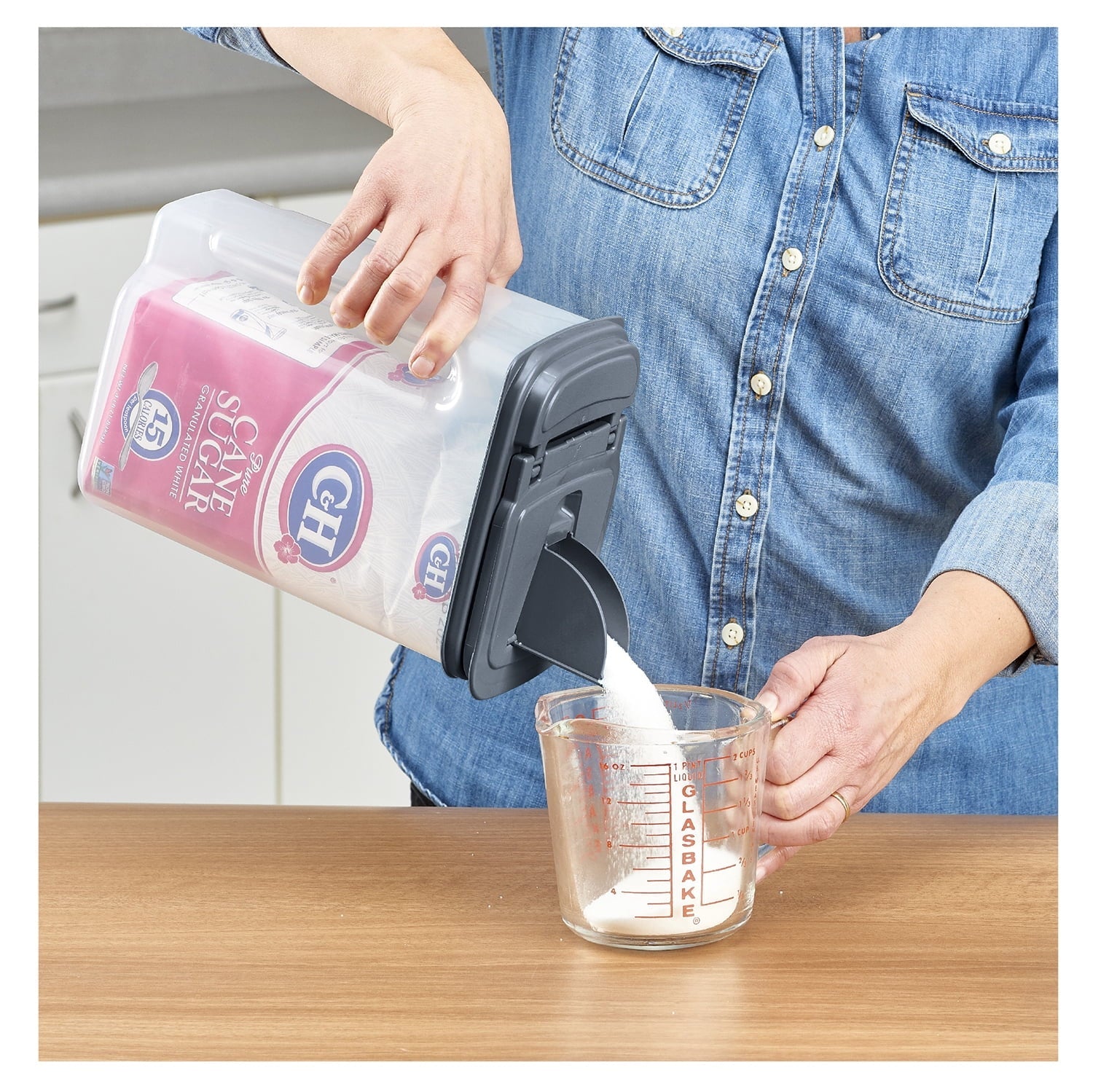 3.5 QT Plastic Food Dispenser, Clear with Gray Lid (1 Each) 7.5" L x 3.75" W x 9.25" H, Designed to Help wi...