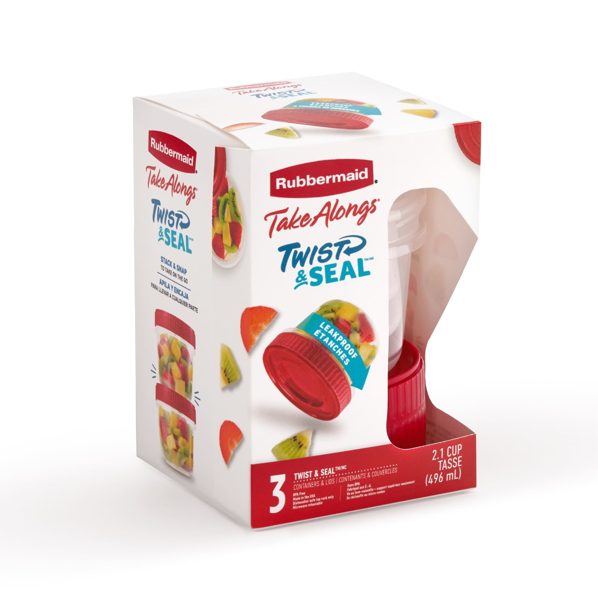 2.1-Cup Twist & Seal Food Storage Containers, Ruby Red, 3 pack