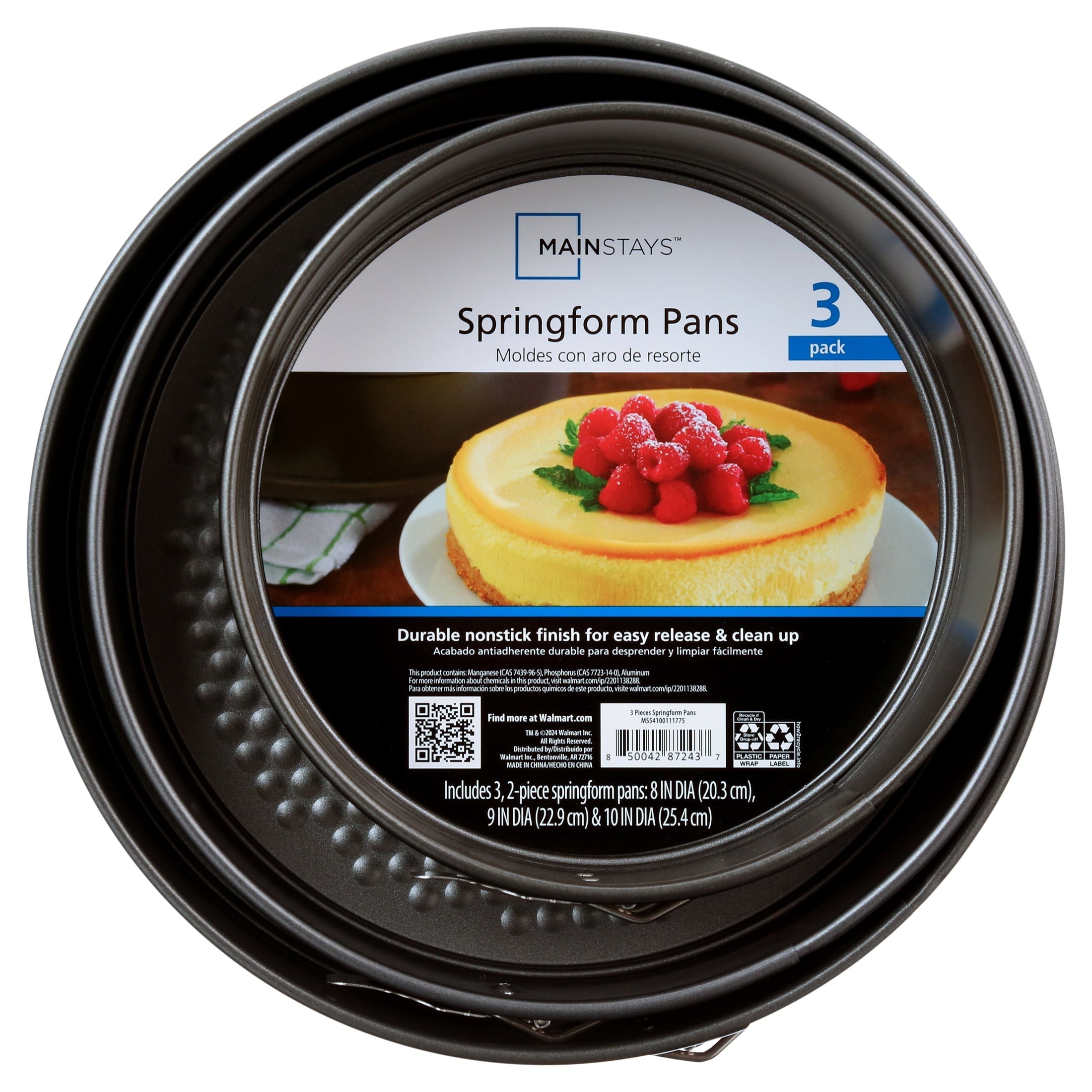 8", 9", 10" Round Nonstick Carbon Steel Springform Cake Pans, Gray, Set of 3