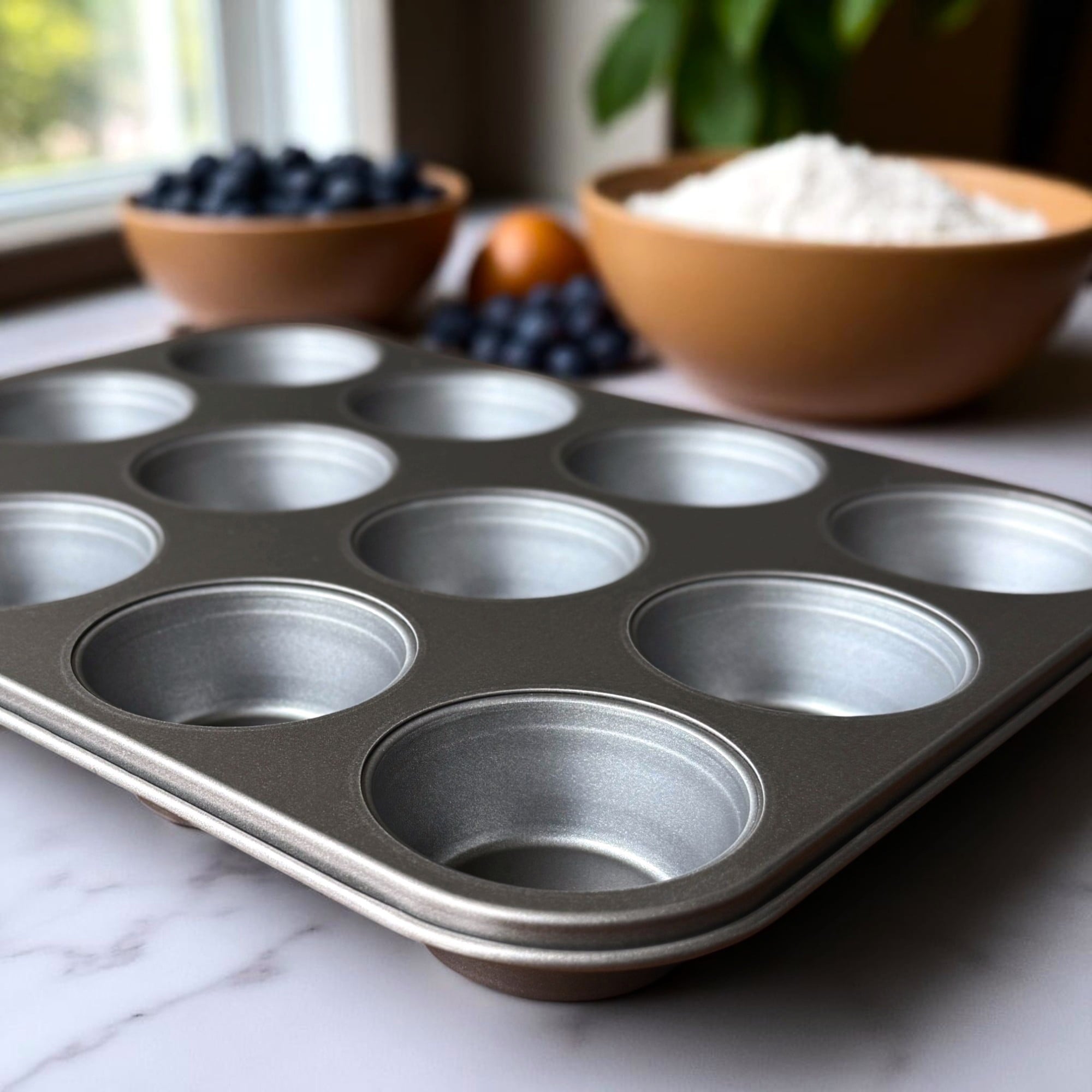 12-Cup Nonstick Muffin Pan, Cupcake Pan, 2.9" Diameter Cup, Gray, 1 Count