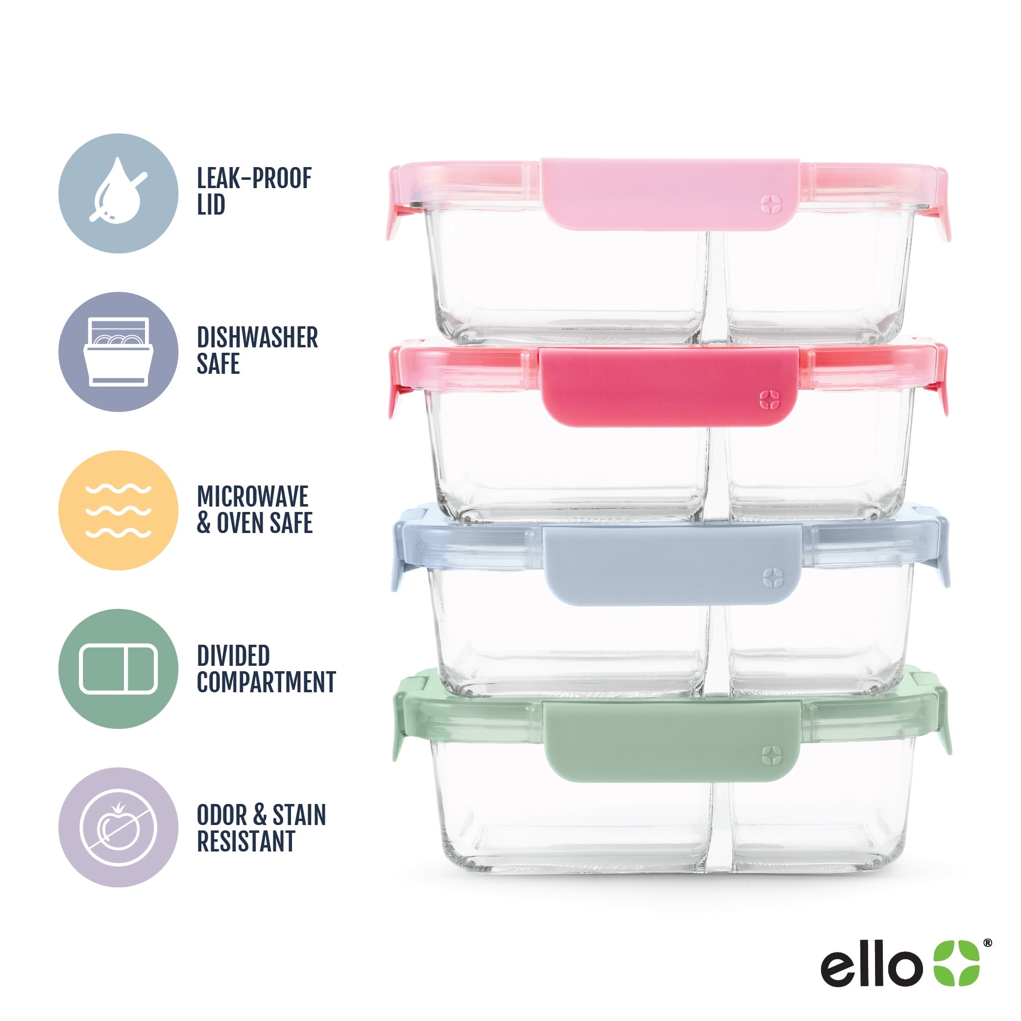 8pc 3.4 Cup Divided Glass Meal Prep Set
