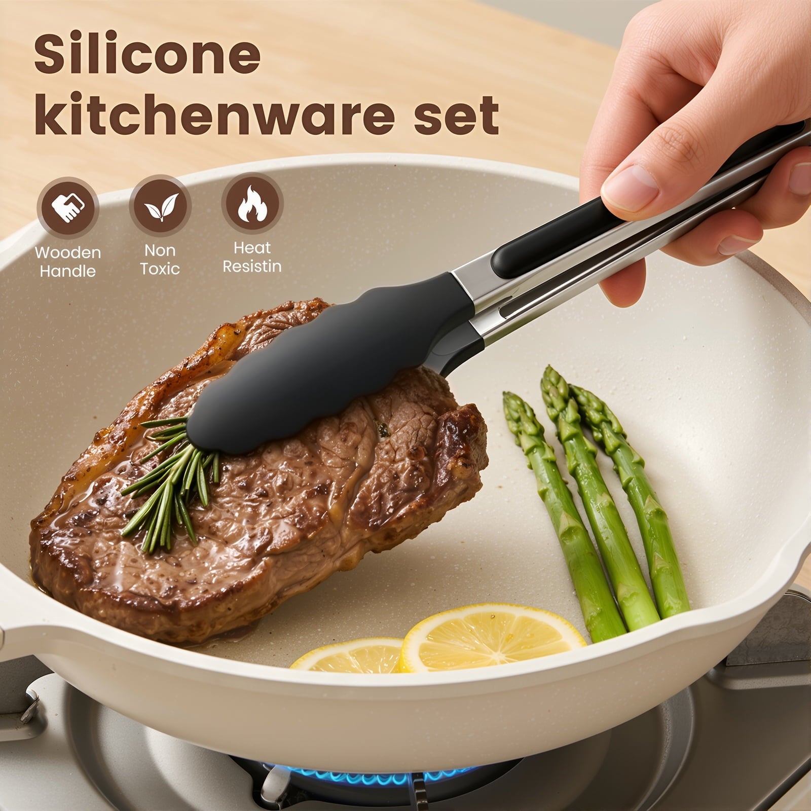 Silicone Cooking Utensils Set with Holder, 44 PCS Kitchen Utensils Set, Silicone Kitchen Gadgets Spatulas Set for Non...