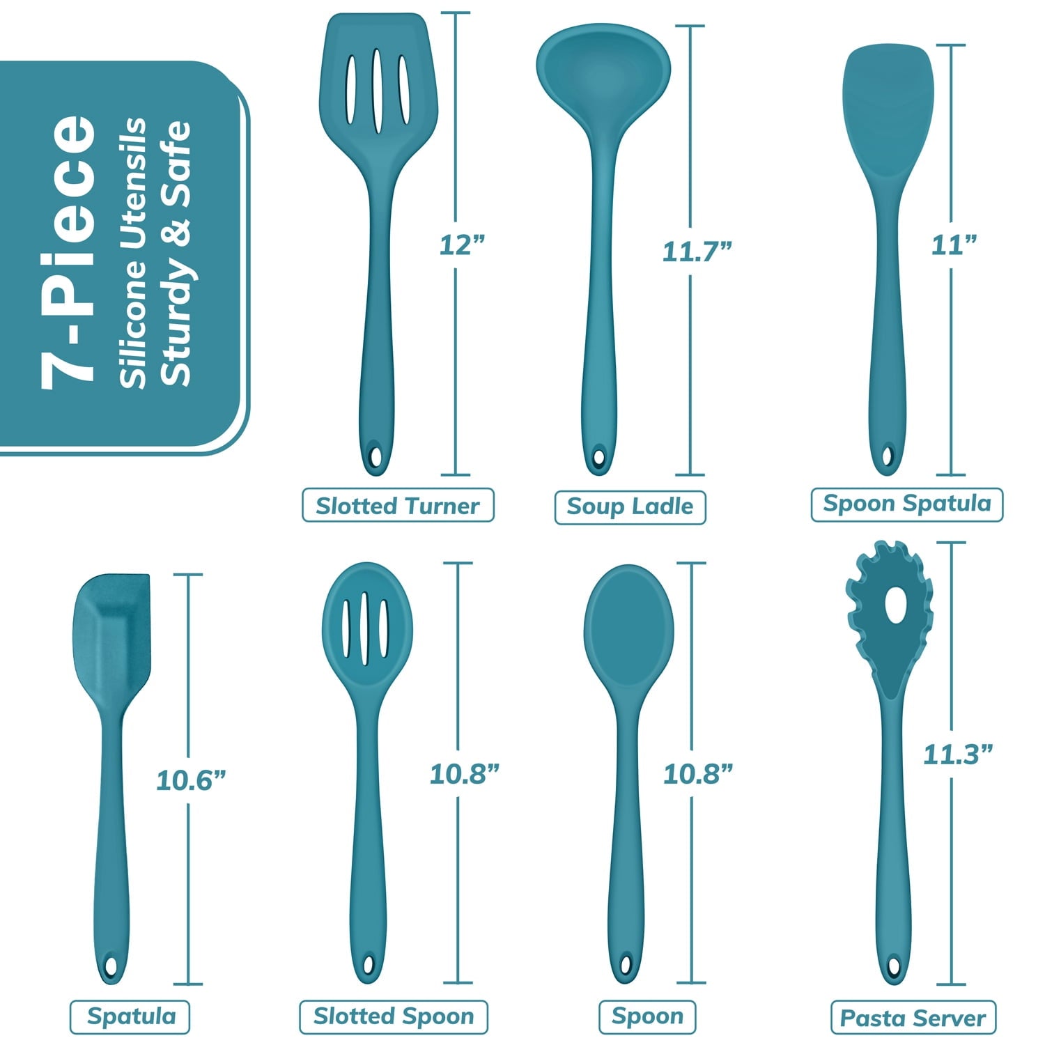 7-Piece Silicone Cooking Utensils Set, Blue Kitchen Utensils, Non-stick Gadgets Tools Include Slotted Turner, Soup La...