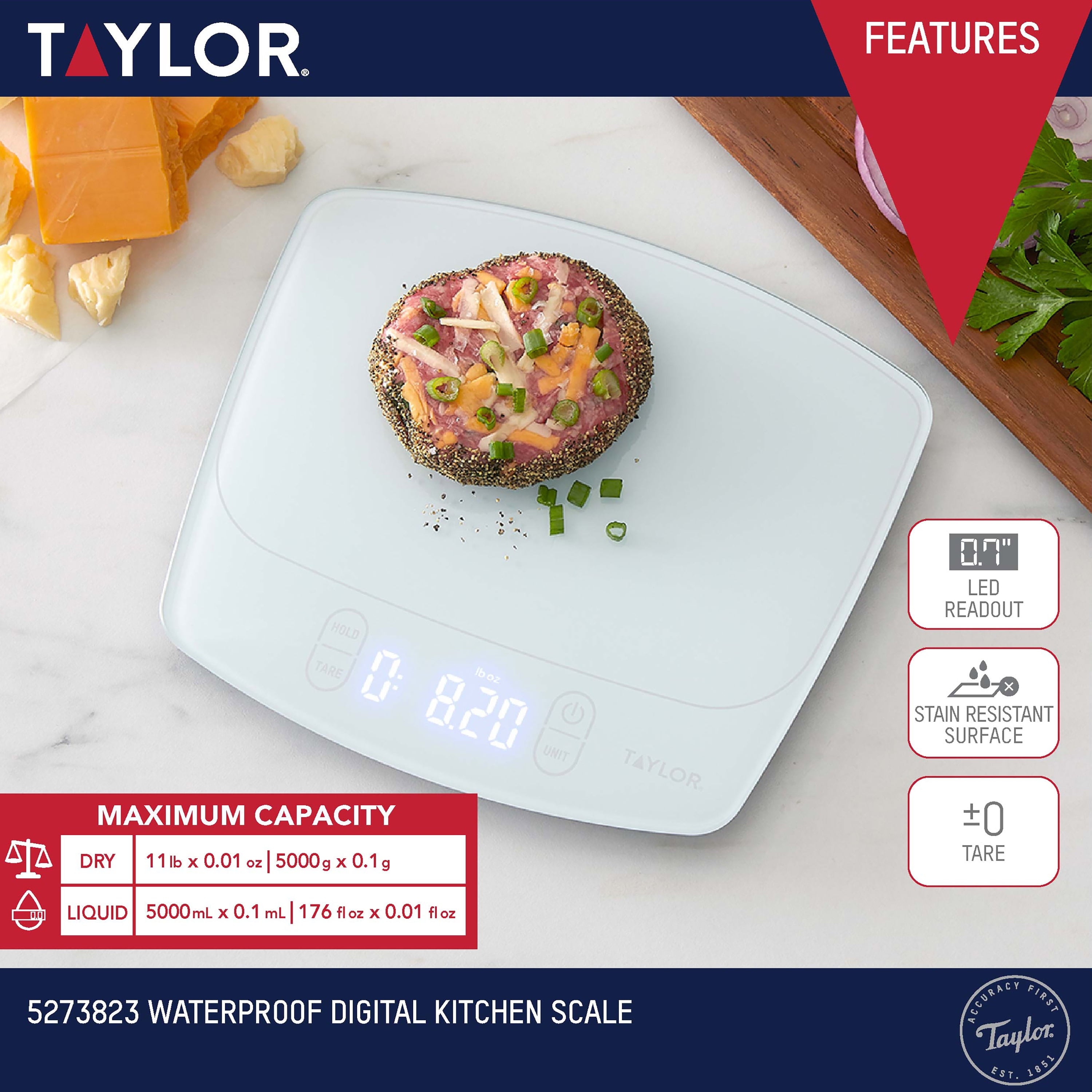 11lb Waterproof Digital Kitchen Scale and Food Scale for Baking, Cooking, Meal Prep and Portion Sizing White