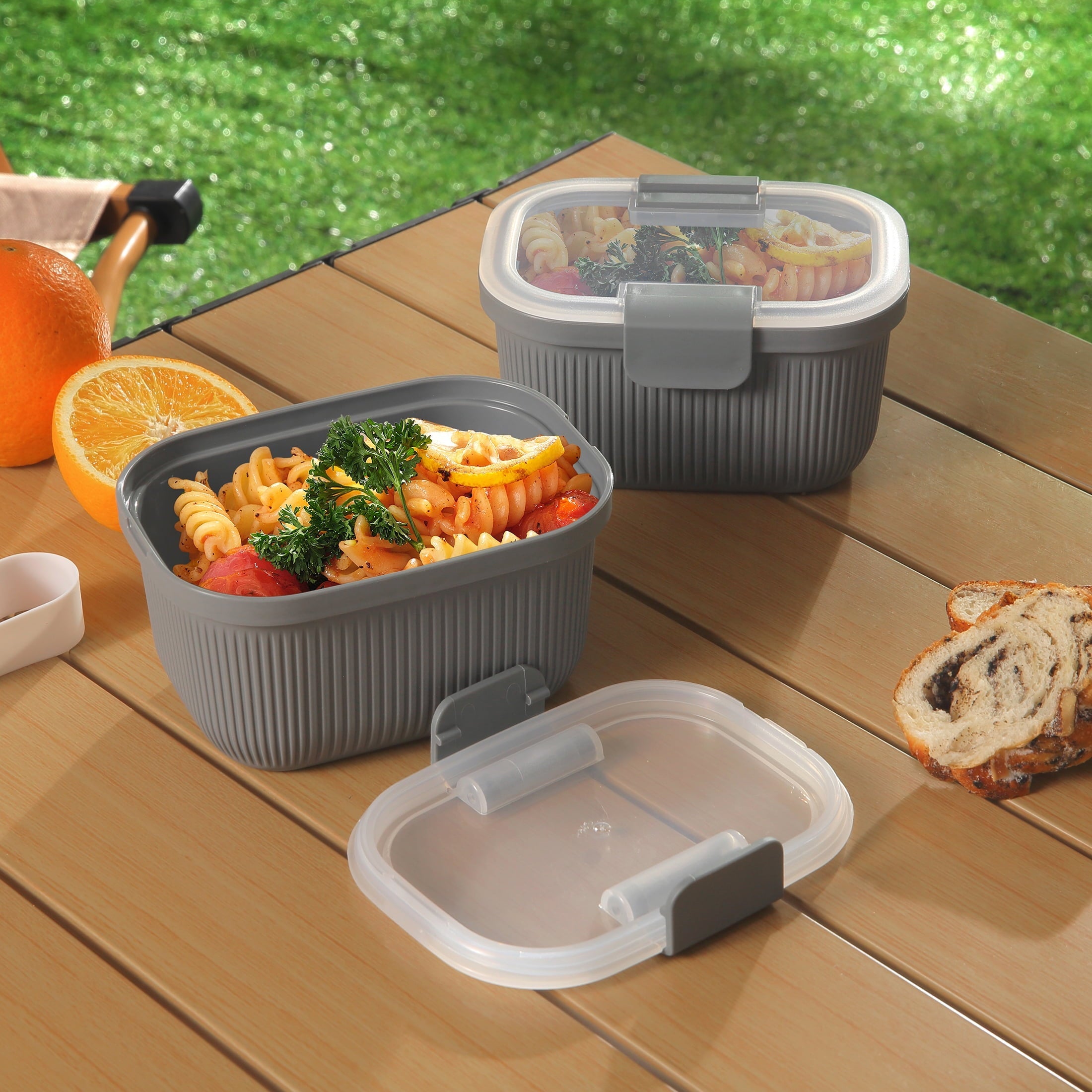 Plastic Food Storage Bento Snack Container, Rectangle, Grey, 19oz Capacity, Made for Portable Food Storage
