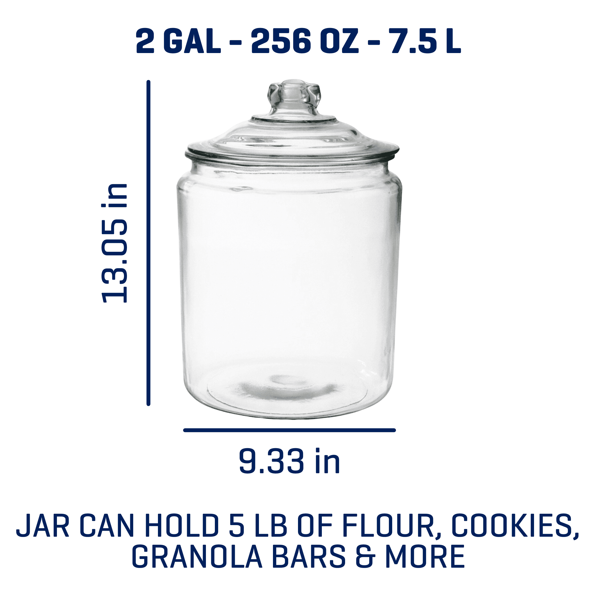 Glass Jar with Lid, 2 Gallon, Made for Pantry Jar Storage and Display