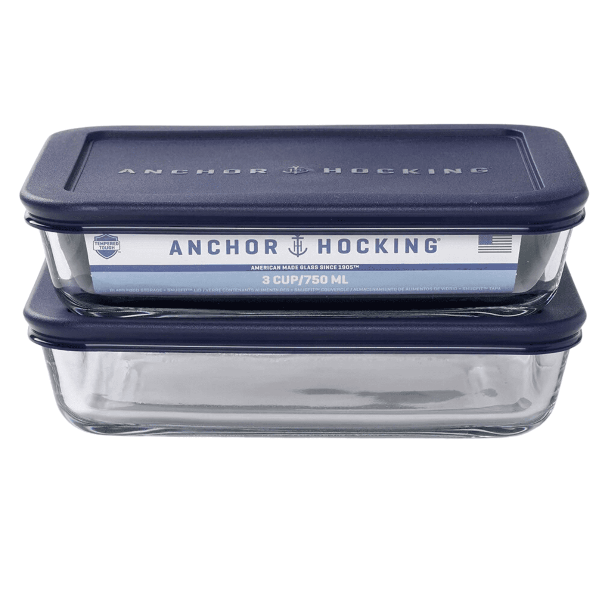 Glass Food Storage Containers with Lids, 3 Cup Rectangular, Set of 2
