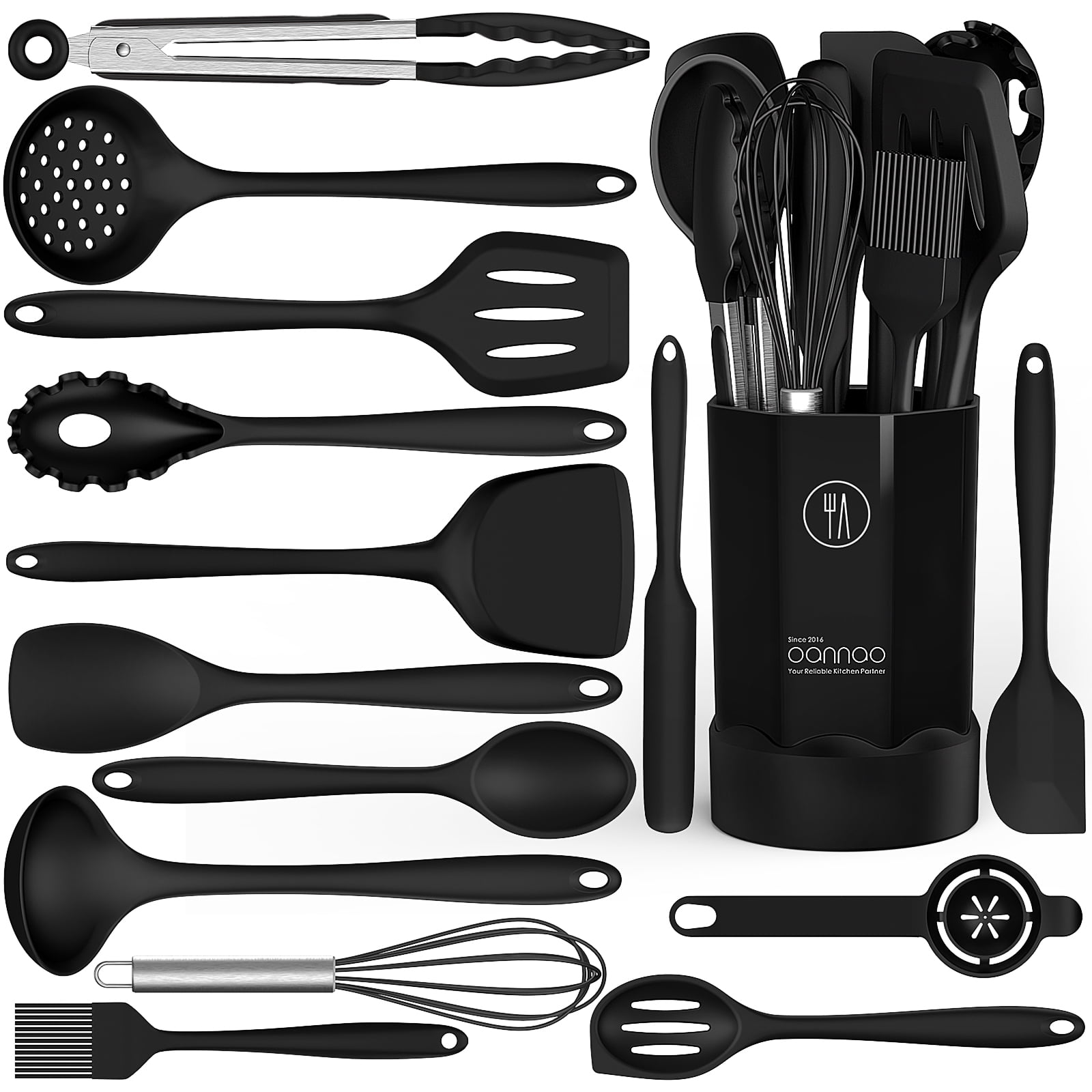 Silicone Cooking Utensils Set - 446°F Heat Resistant Kitchen Utensils,Turner Tongs,Spatula,Spoon,Brush,Whisk,Ki...