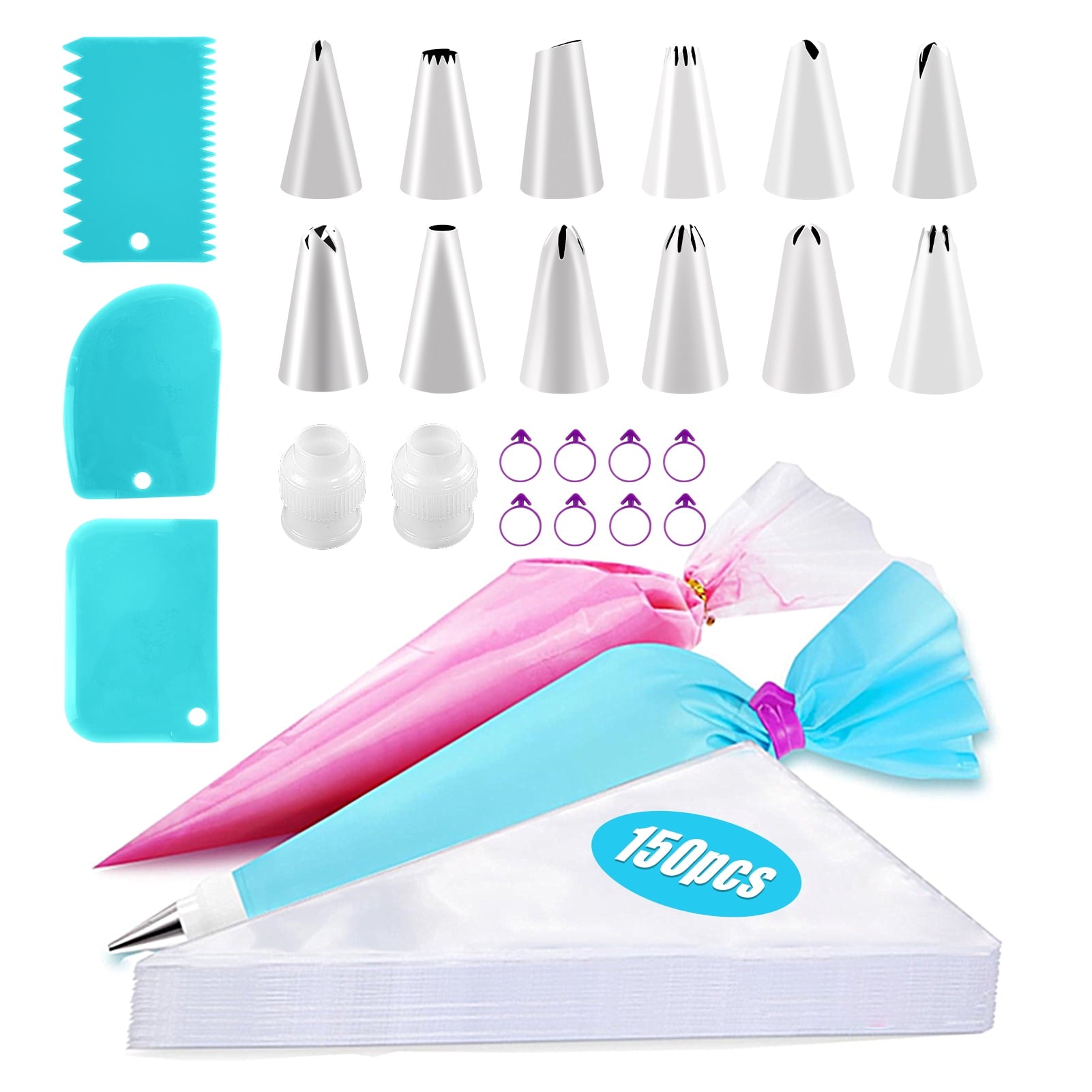 176 Pcs Piping Bags and Tips Set, Disposable Cake Decorating Bags Set with Reusable Tips, Decorating Frosting Bags fo...
