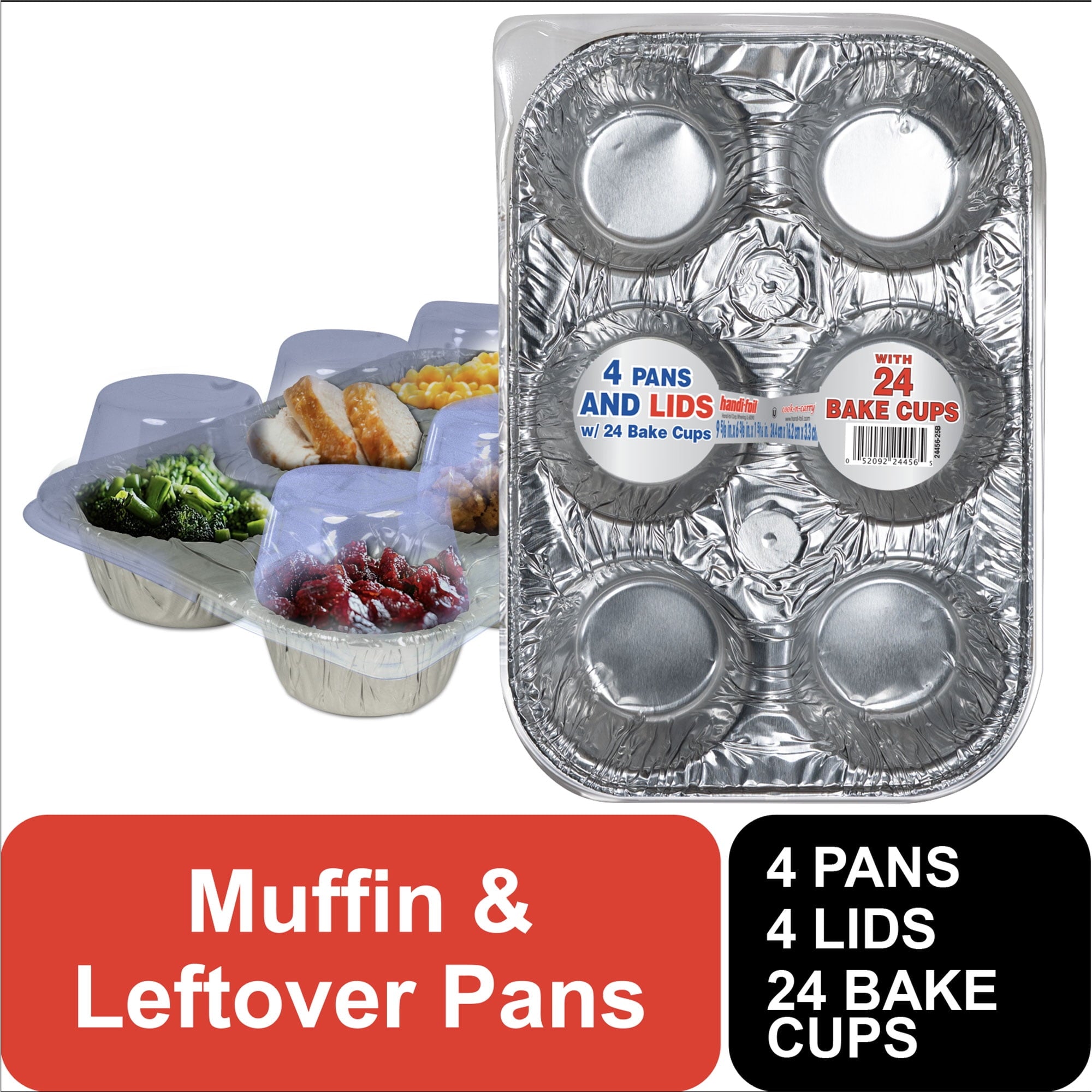 6 Cup Aluminum Muffin Pan with Liners and Lid (4 Pack)