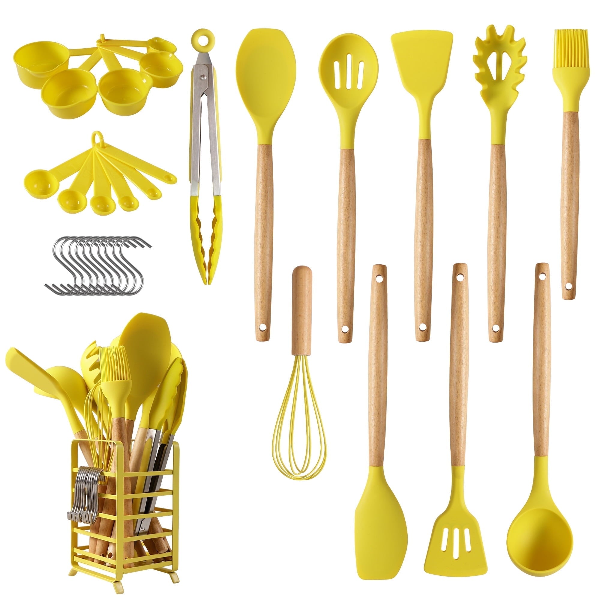 32 PCS Silicone Cooking Utensils Set, 446°F Heat Resistant Turner Tongs,Spatula,Spoon,Brush,Whisk