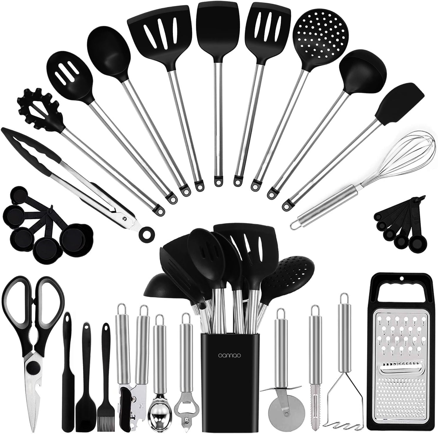 Kitchen Utensil Set-Silicone Cooking Utensils-33 Kitchen Gadgets & Spoons for Nonstick Cookware-Silicone and Stainles...
