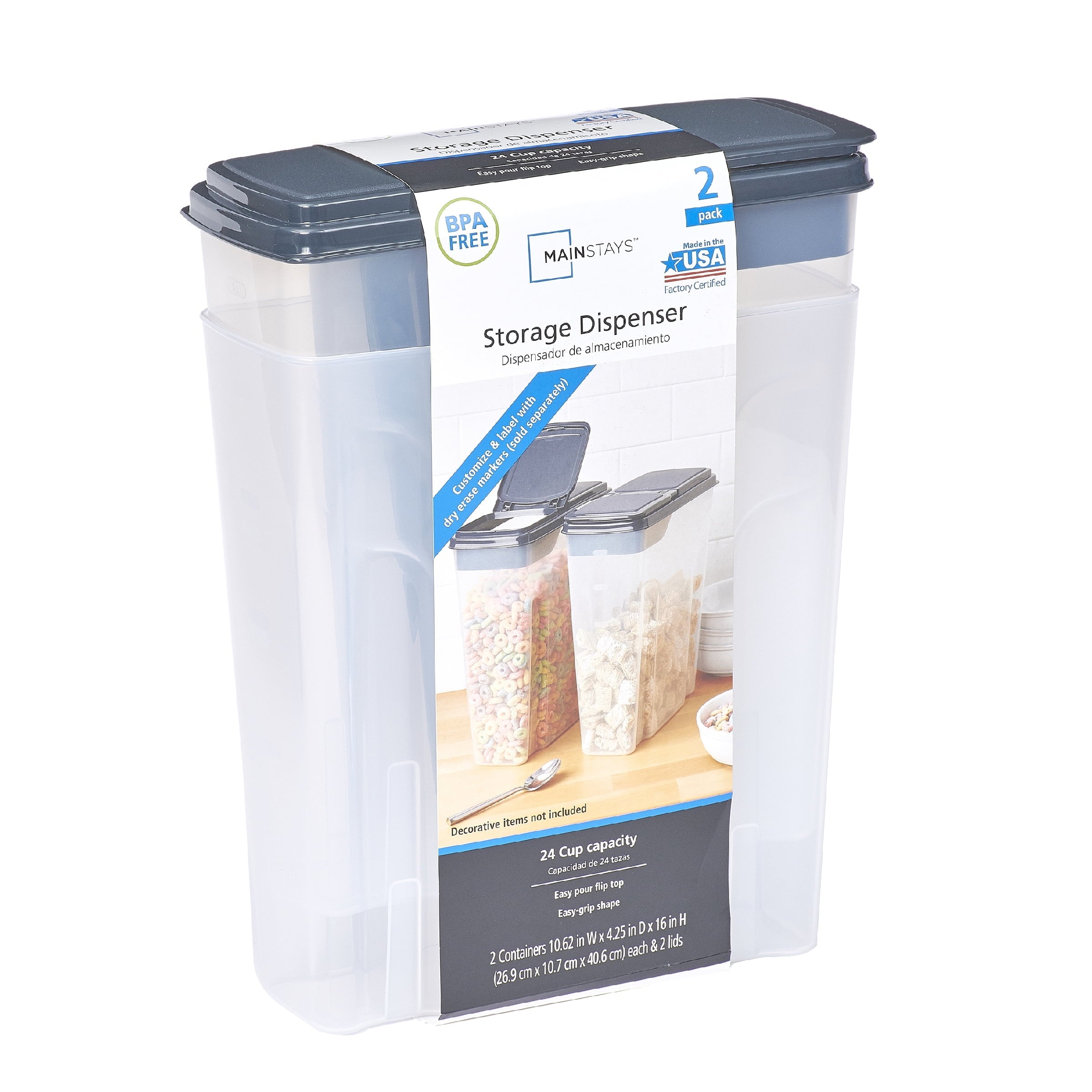 2-Pack Plastic Cereal Keeper Storage Containers, Kitchen Pantry Organizer Canisters for Cereal and Dry Food...