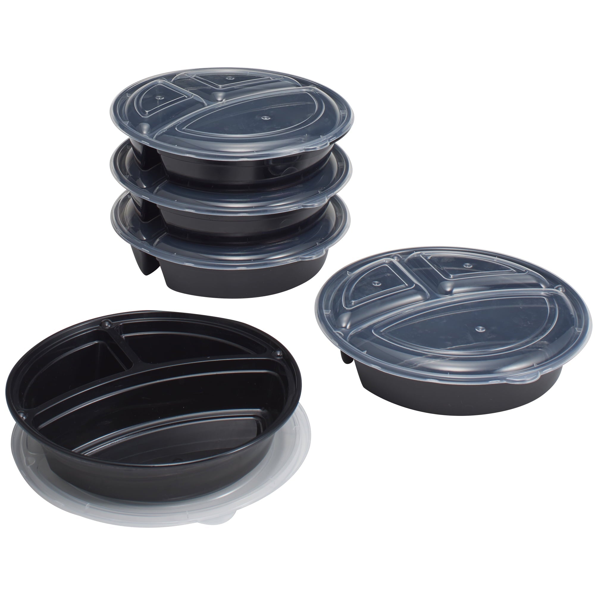 5-Pack Round Meal Prep Containers with 3 Compartments and Lids, 1L, BPA-Free, Microwave & Dishwasher Safe, Made for F...