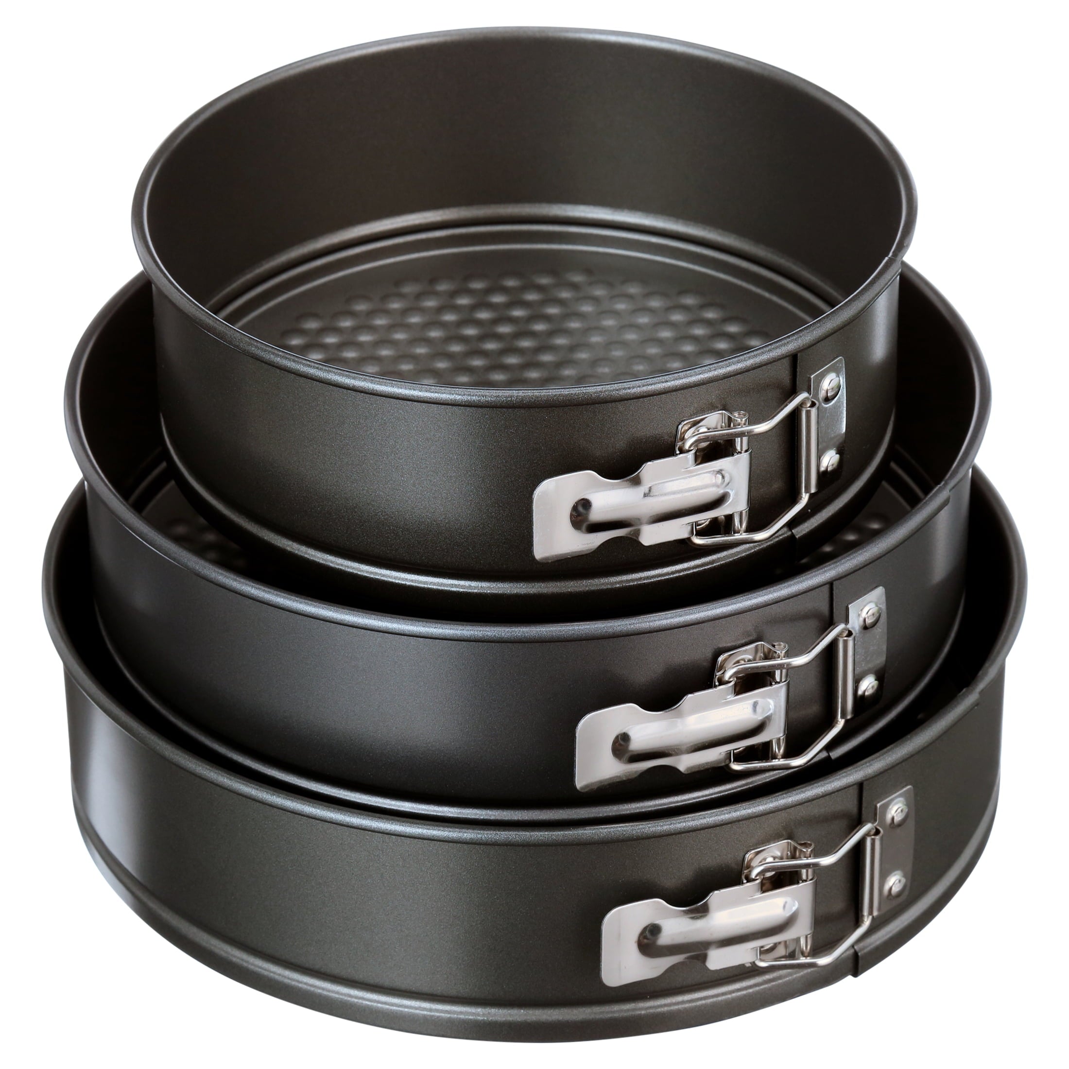 8", 9", 10" Round Nonstick Carbon Steel Springform Cake Pans, Gray, Set of 3
