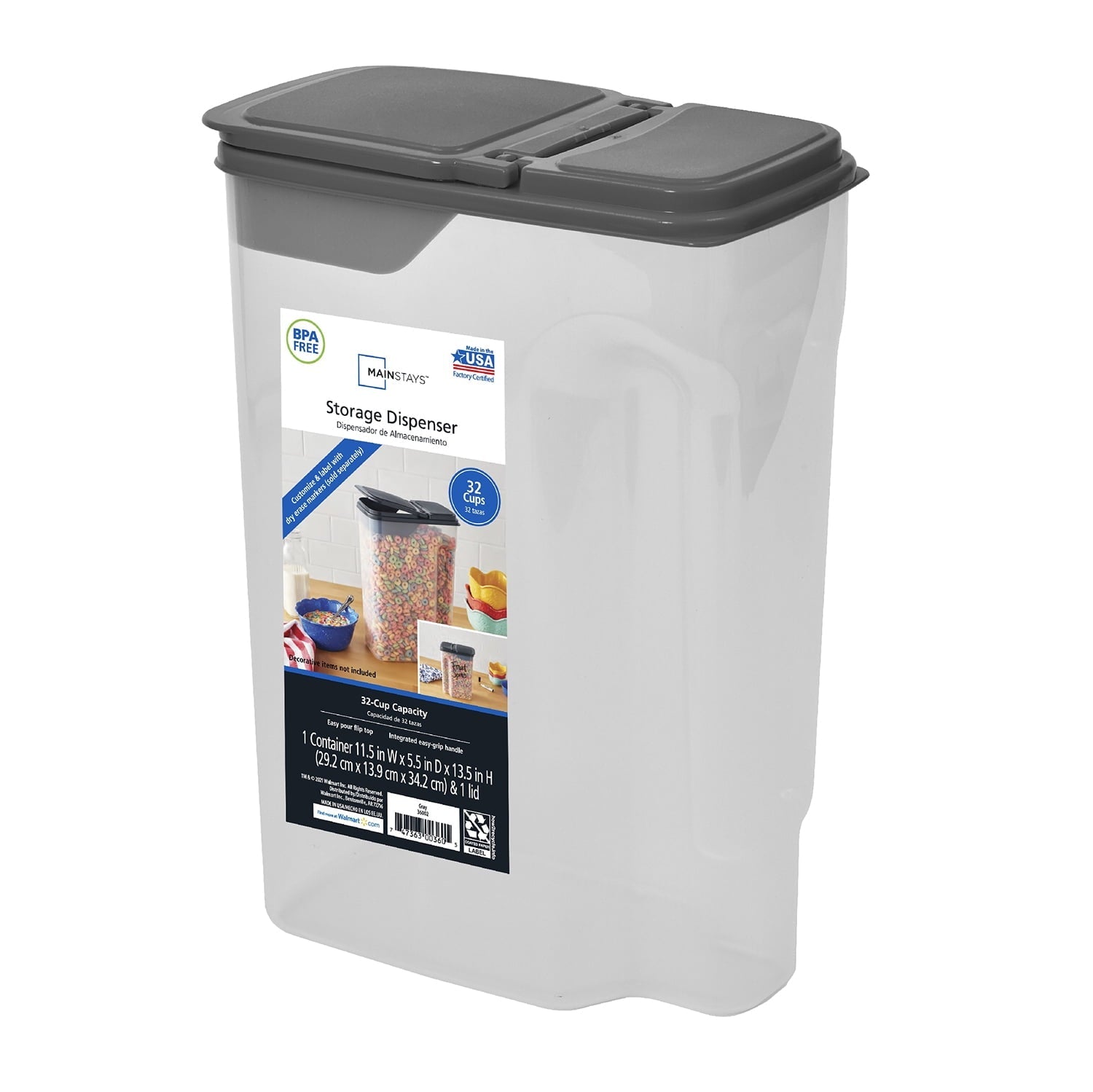 Plastic Cereal Dispenser with Lid, 32 Cup Airtight Cereal Storage Container for Pantry Organization and Dry Foo...
